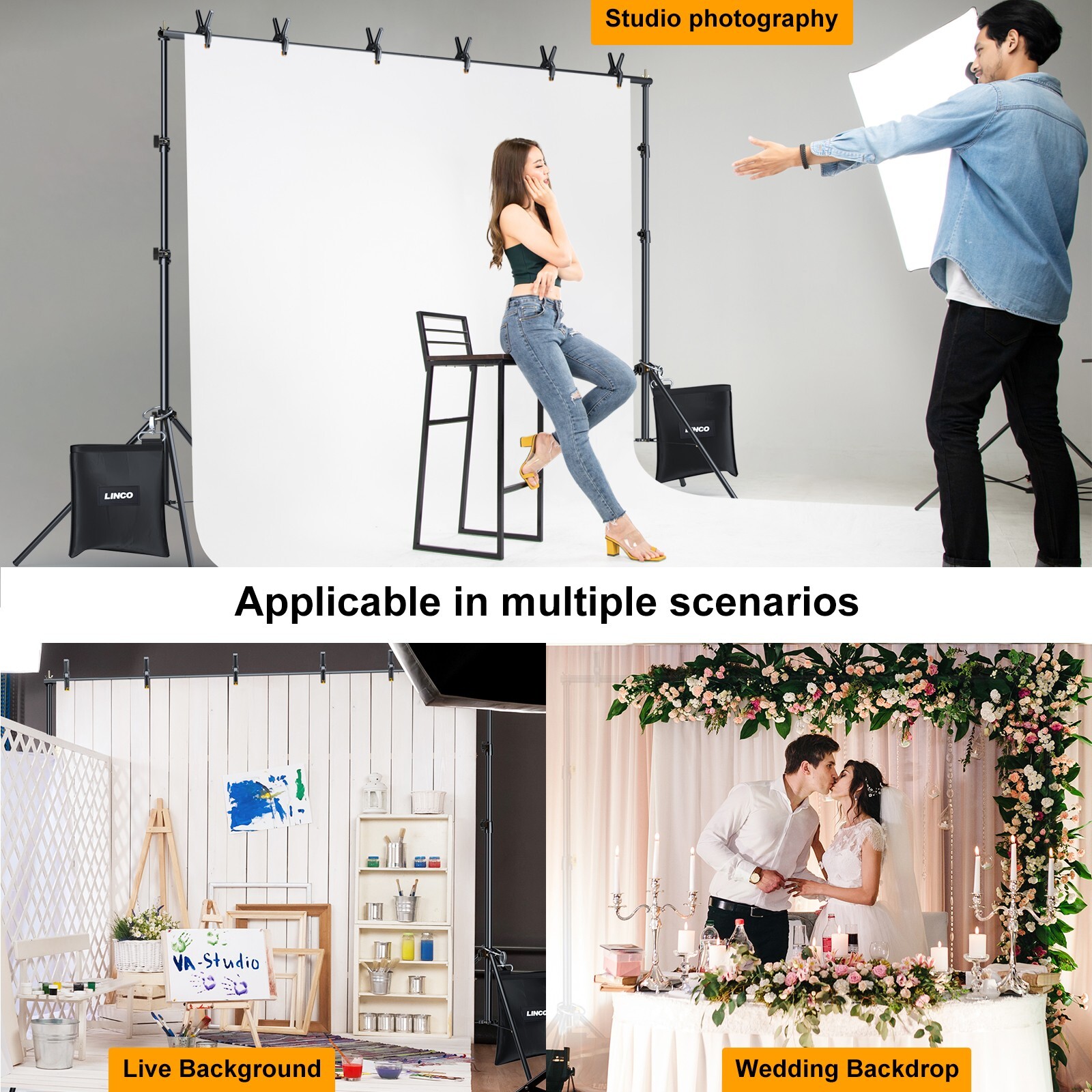 LINCO Backdrop Stand for Parties Kit 10×7 ft Studio Background Support System
