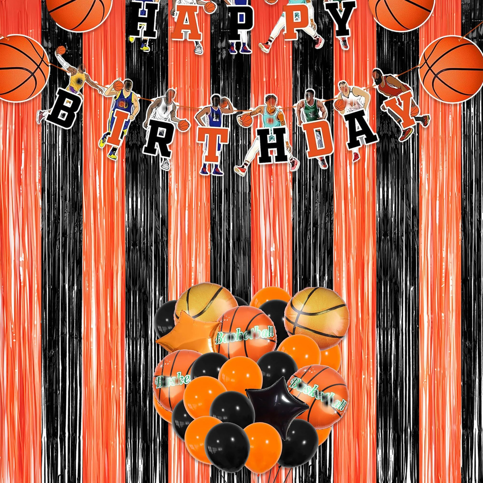 Black Orange Streamers Party Backdrop – GREATRIL 3.2ft x 8.2ft,