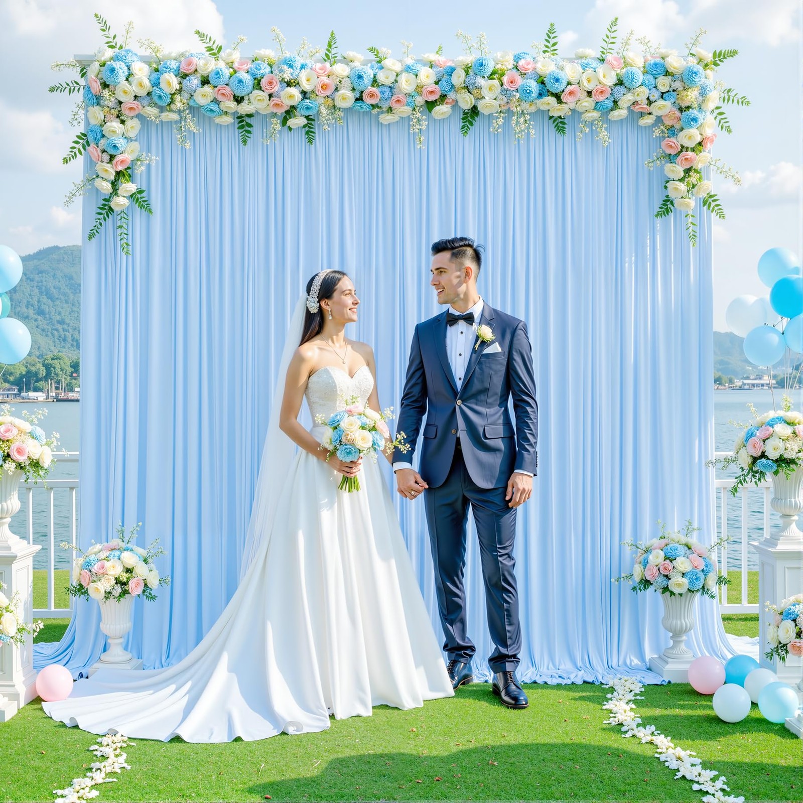 2 PCS Baby Light Blue Backdrop Curtain Drapes Fabric Photography 5×7 FT