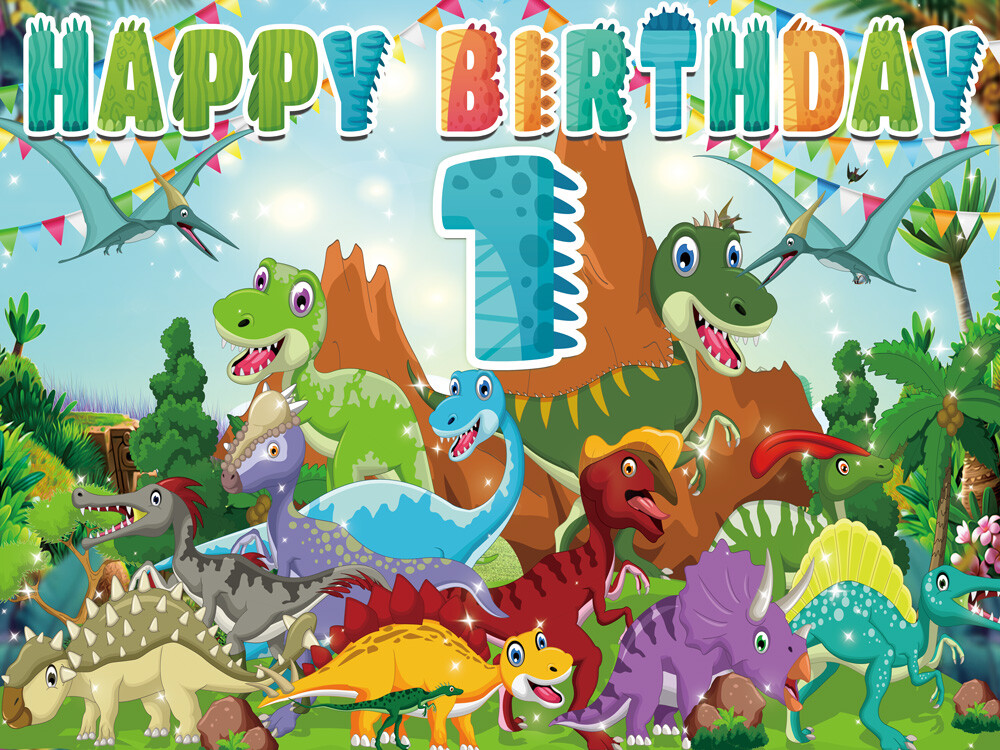Cartoon Dinosaur 1st t0 9th Personalised Birthday Backdrop Party Supplies 7x5Ft