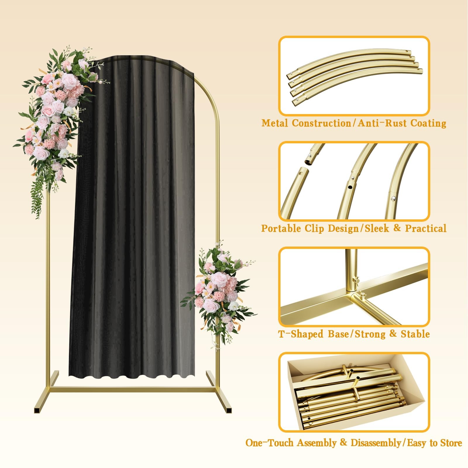 Wedding Arch Backdrop Stand and Arch Cover 6ft, Metal Arch Stand and Cover Se…