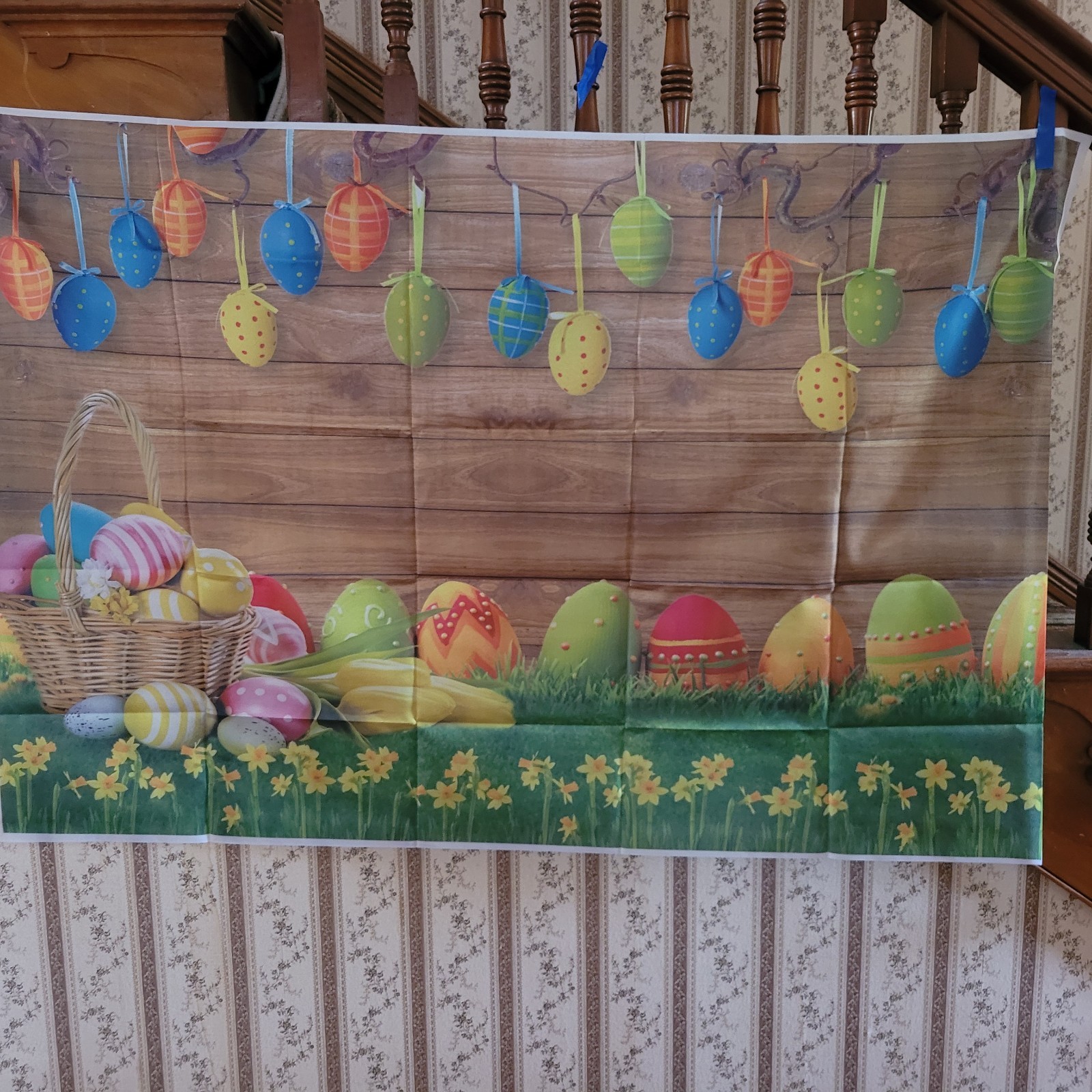 Vinyl Photo Backdrop Photography Easter Bunny Eggs & Flowers Banner 5’x3′ NEW