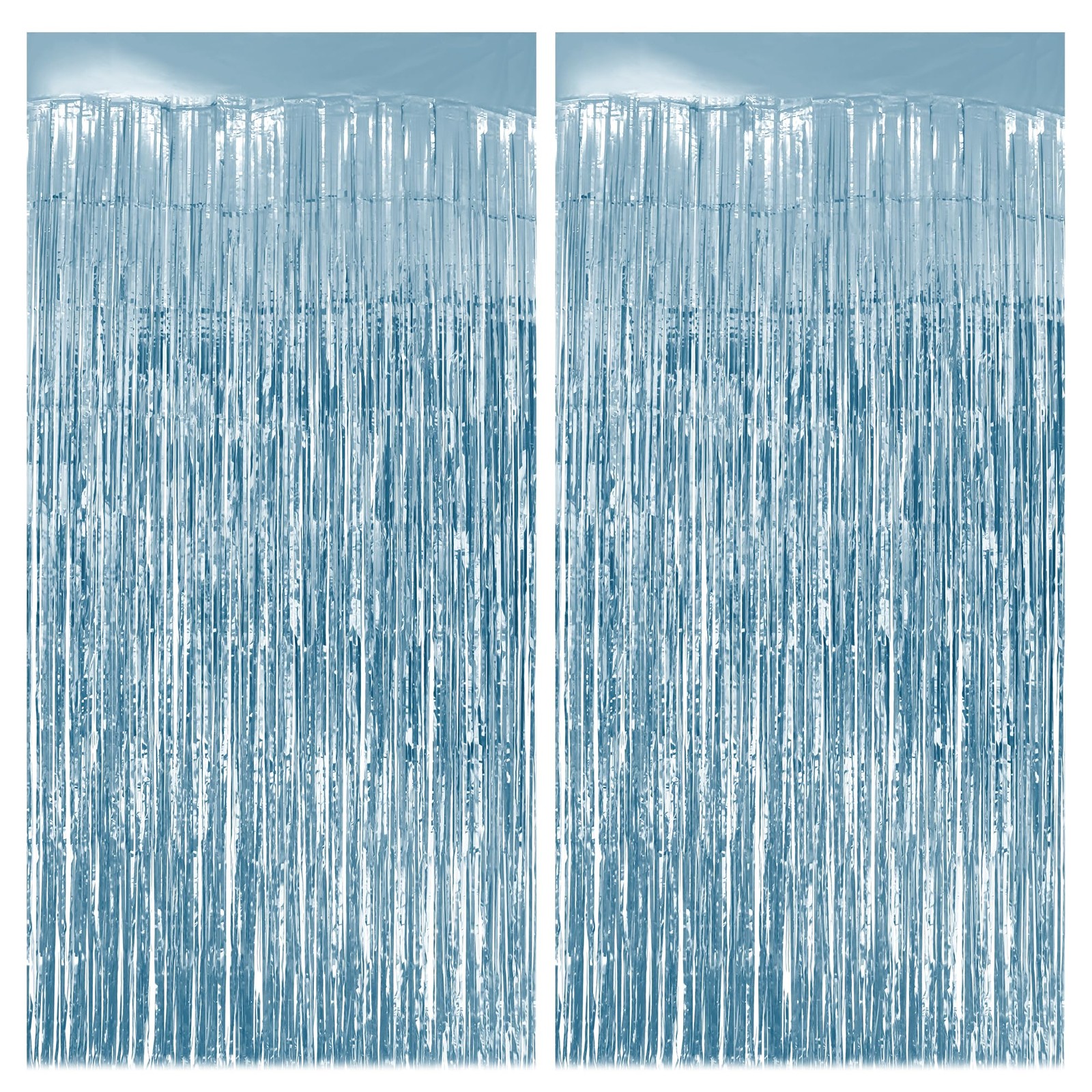 2 Pack Light Blue Fringe Backdrop, 3.2×8.2ft Shining Foil Tinsel Curtains, Bi…