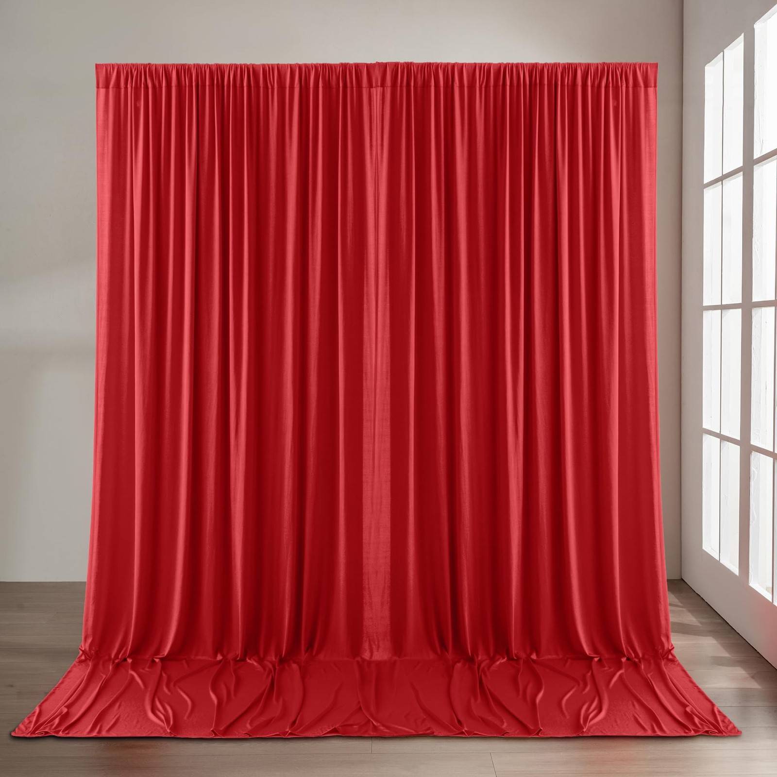 2 PCS 10×9 Ft Wrinkle Free Red Backdrop Curtains Parties Photo Drapes Fabric