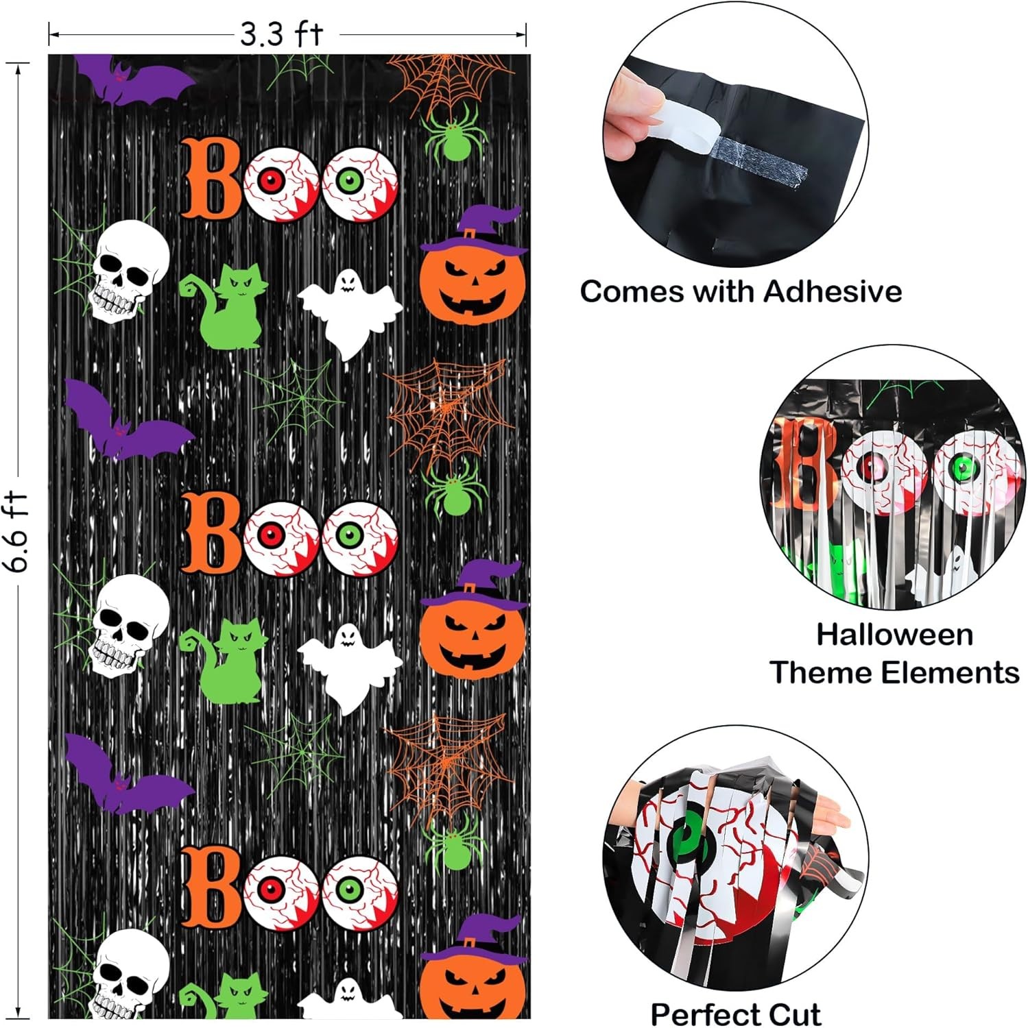 Halloween Party Decorations, 2 Pack Scary Black Foil Fringe…