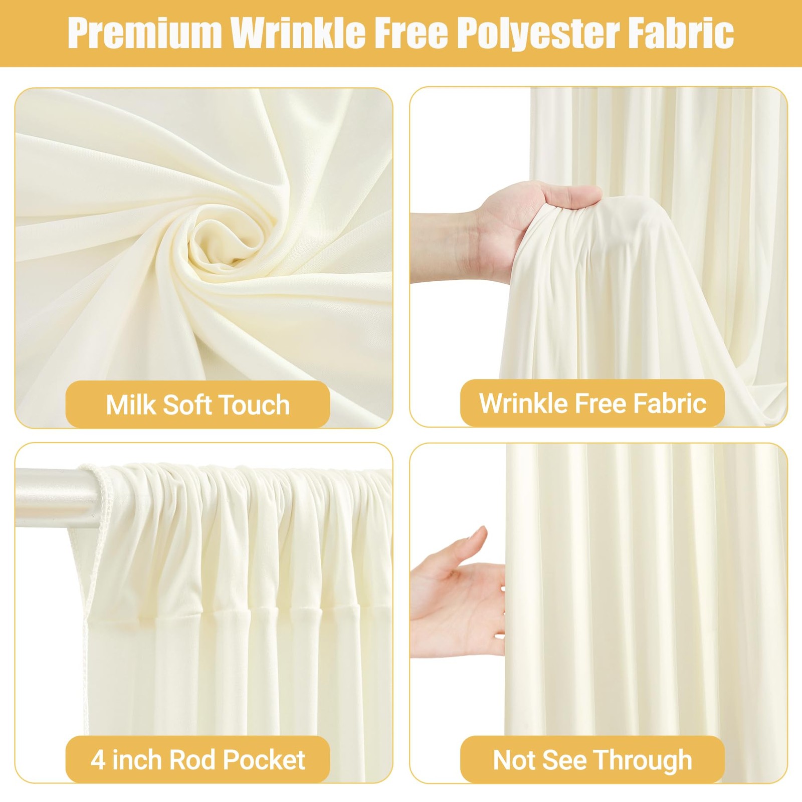 2 Panels Ivory Backdrop Curtains, 10x10ft, String Lights, Wrinkle Free Drapes
