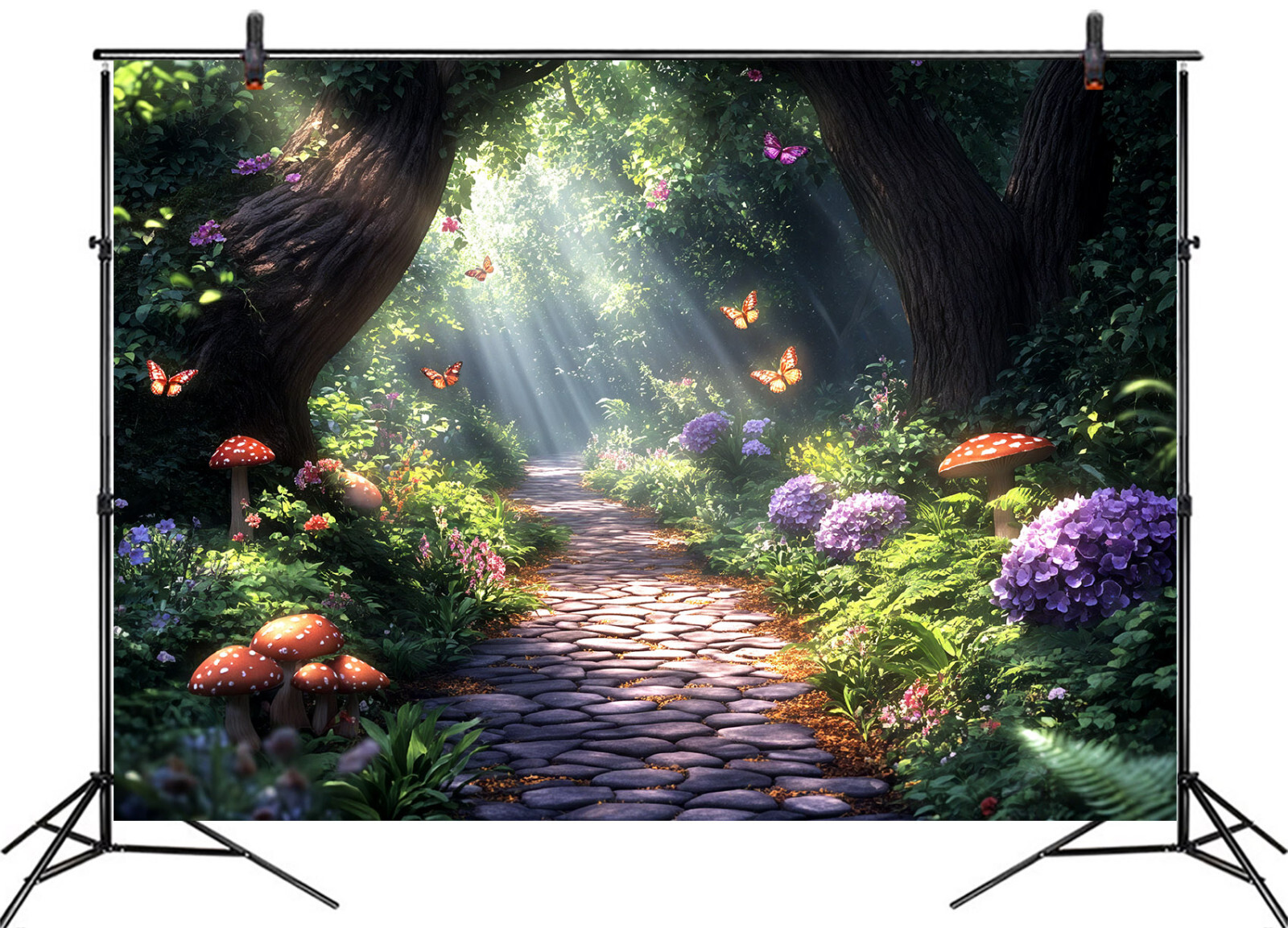 10x8ft Floral Butterfly Red Mushroom Fairy Forest Photo Background Studio Props