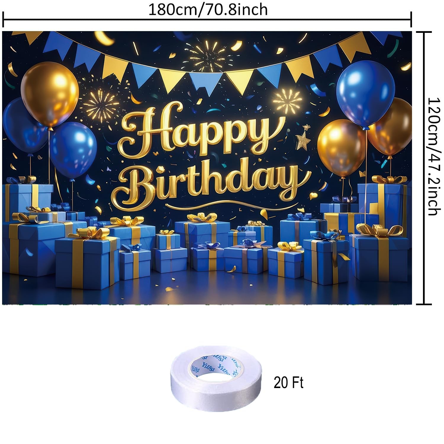 Blue Gold Happy Birthday Backdrop Banner Blue Gold Gift Boxes Photography Bac…