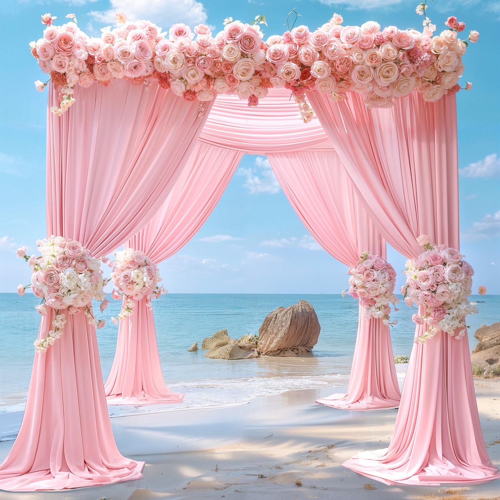 2 PCS 5×10 FT Baby Pink Wrinkle Free Polyester Backdrop Curtains Wedding Party