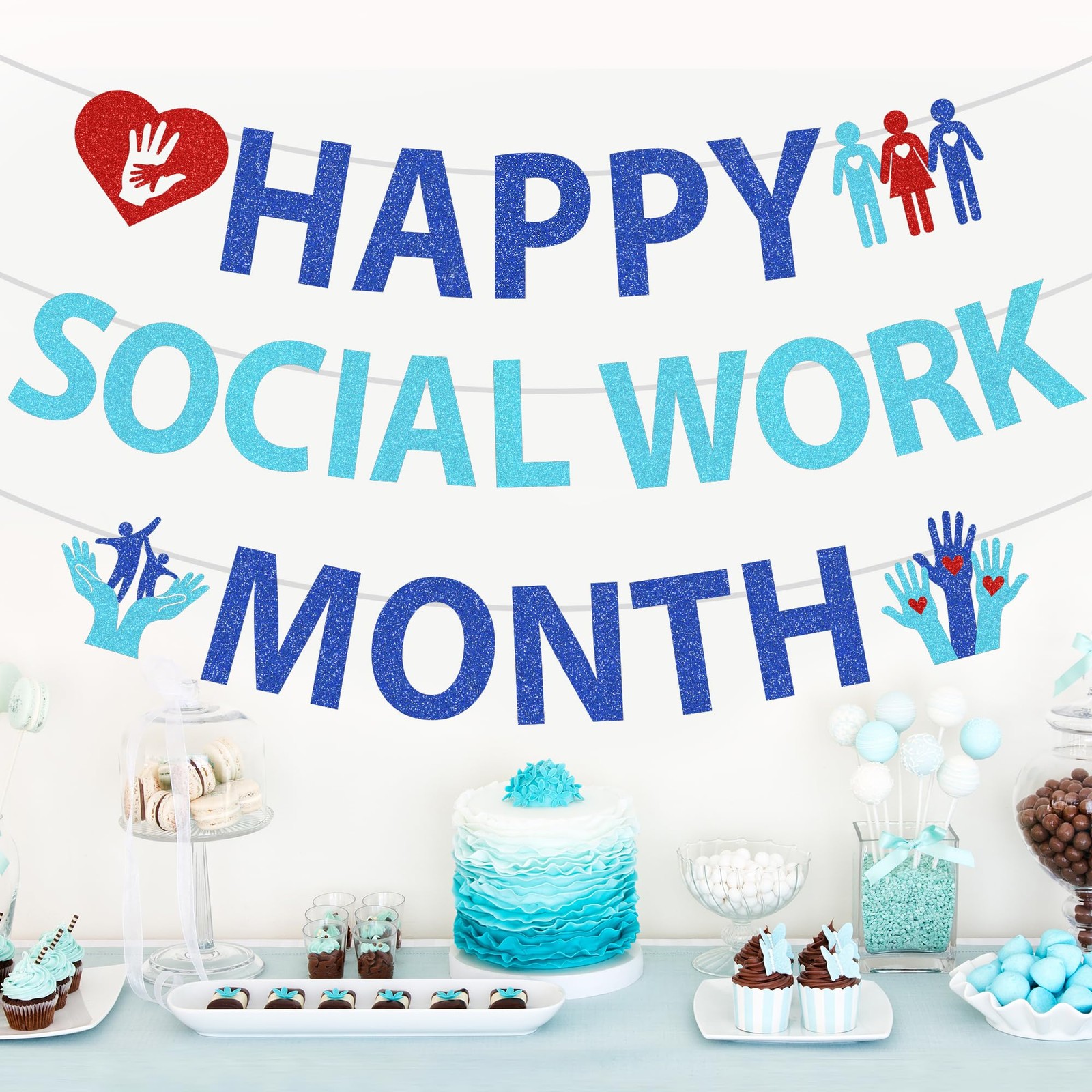 MOIZYNG 3PCS Happy Social Work Month Banner Decorations, Pre-strung National …