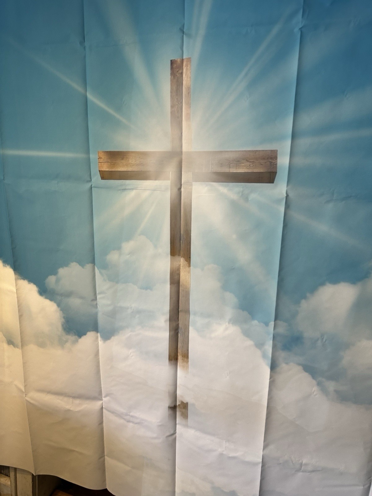 Cross In sky Backdrop~bright Blue~clouds~hanging Backdrop~7ftx5ft