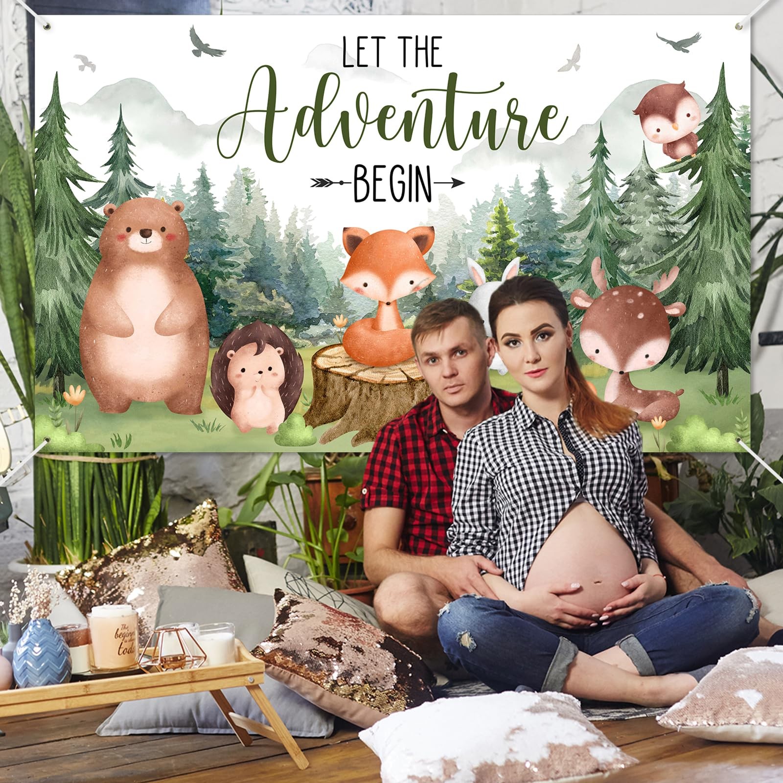 Woodland Baby Shower Backdrop Banner Woodland Animals Mountain Wilderness Bab