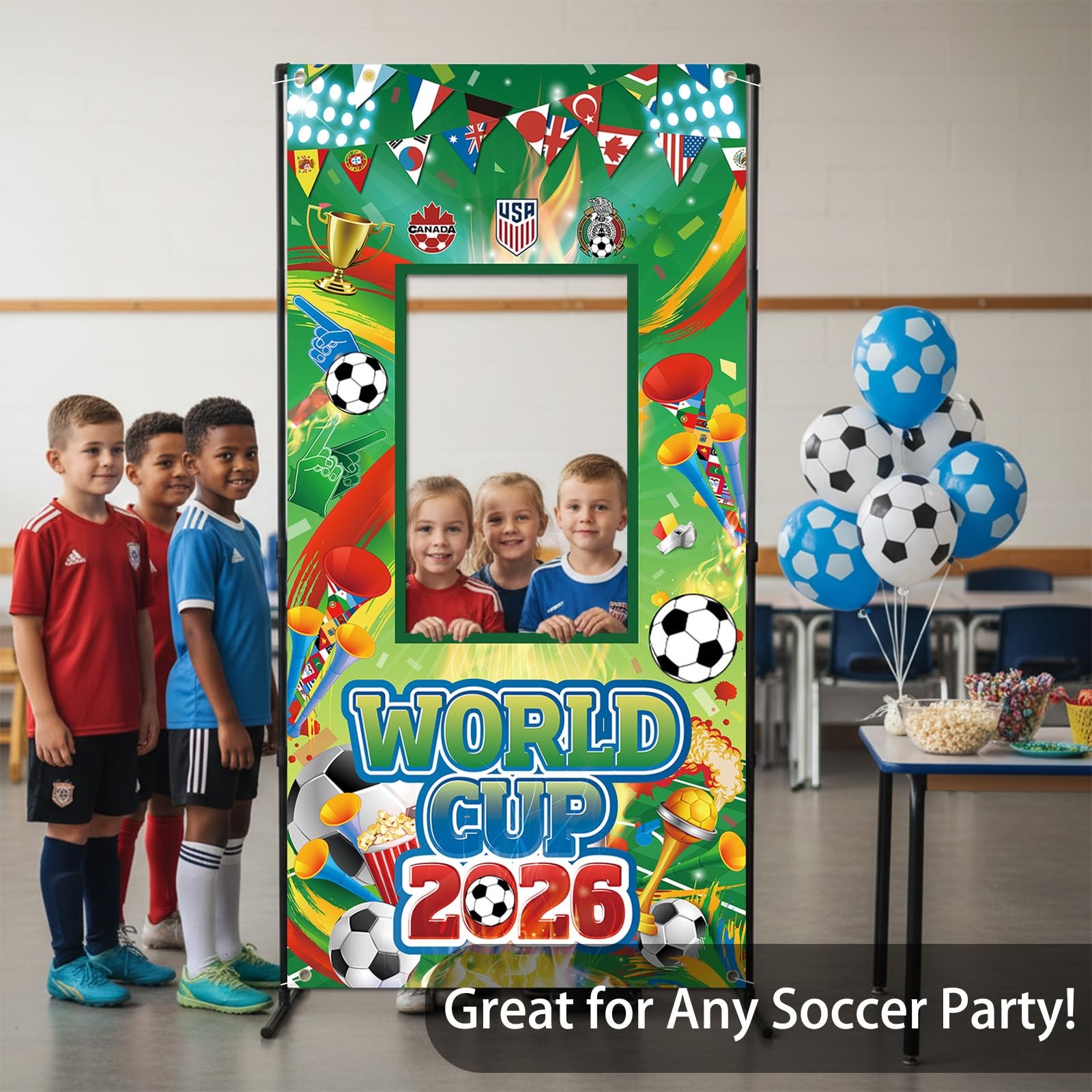 World Cup Decorations Photo Banner Backdrop 71×35 Inches Soccer Party Photo B,