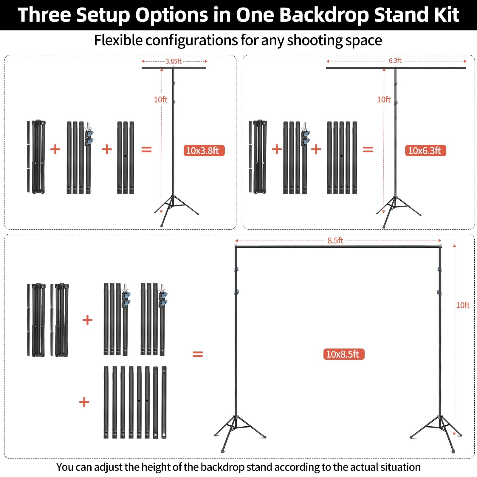 Photo Backdrop Stand 10×8.5ft(WxH), Heavy Duty Background Stand with 2 Sandba…