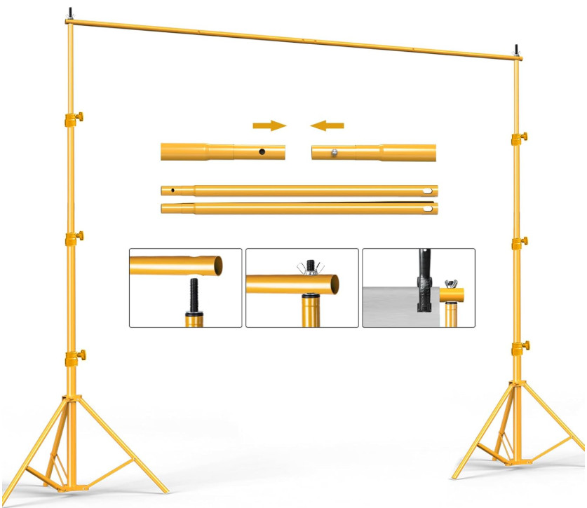 10×8.5ft Gold Backdrop Stand Kit, Adjustable Photo Studio Frame-by HYJ-INC (NIB)