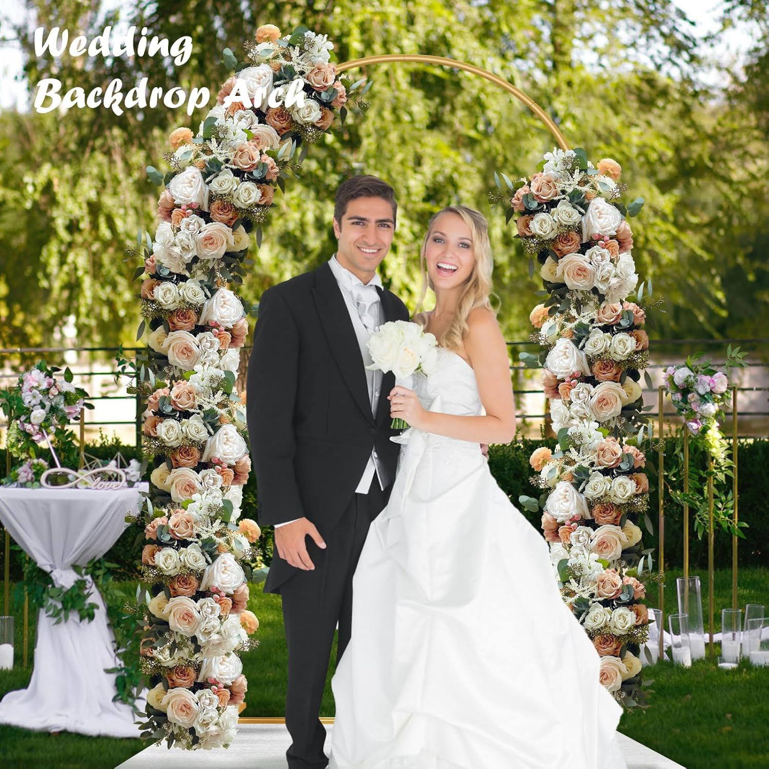 6.6FT Metal Wedding Arch Stand Gold Square Arched Backdrop Frame for Party Cerem