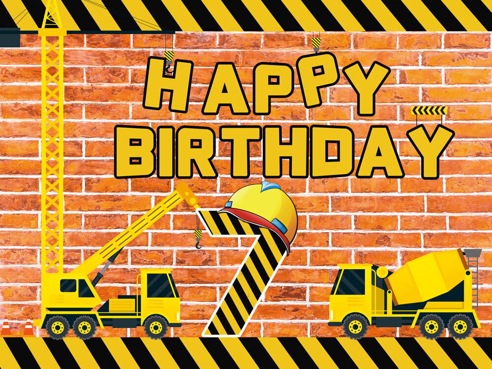 Construction Theme Happy Birthday Backdrop Banner Vinyl Party Decorations 7x5Ft