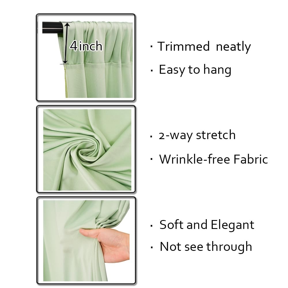 2 Packs 5.5x10ft Photography Backdrop Drapes, Sage Green, Wedding, Party, Stage