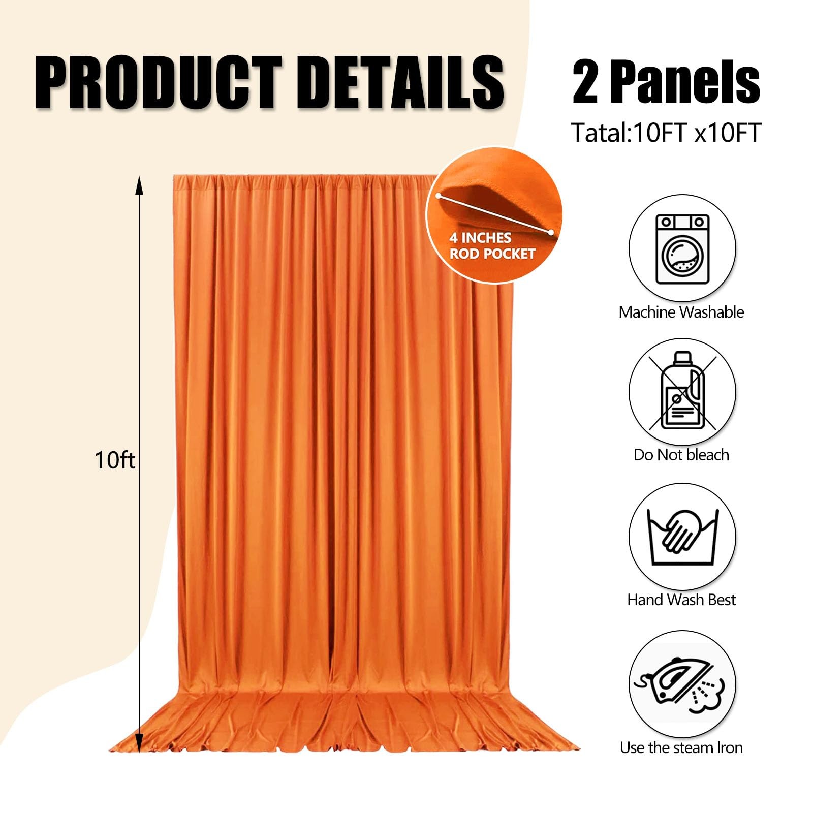 10ft x 10ft Orange Backdrop Curtains for Parties, Fabric Satin Background Cur…