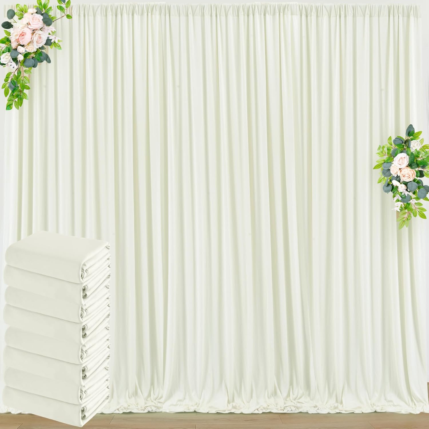 40ft Ivory Wrinkle-Free Backdrop Curtain for Weddings & Events – 8 Panels