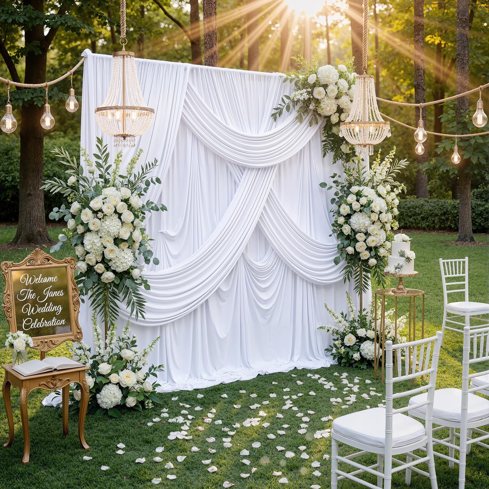 NSSONBEN 10×10 ft Wrinkle Free White Backdrop Curtains for 10ftx10ft,