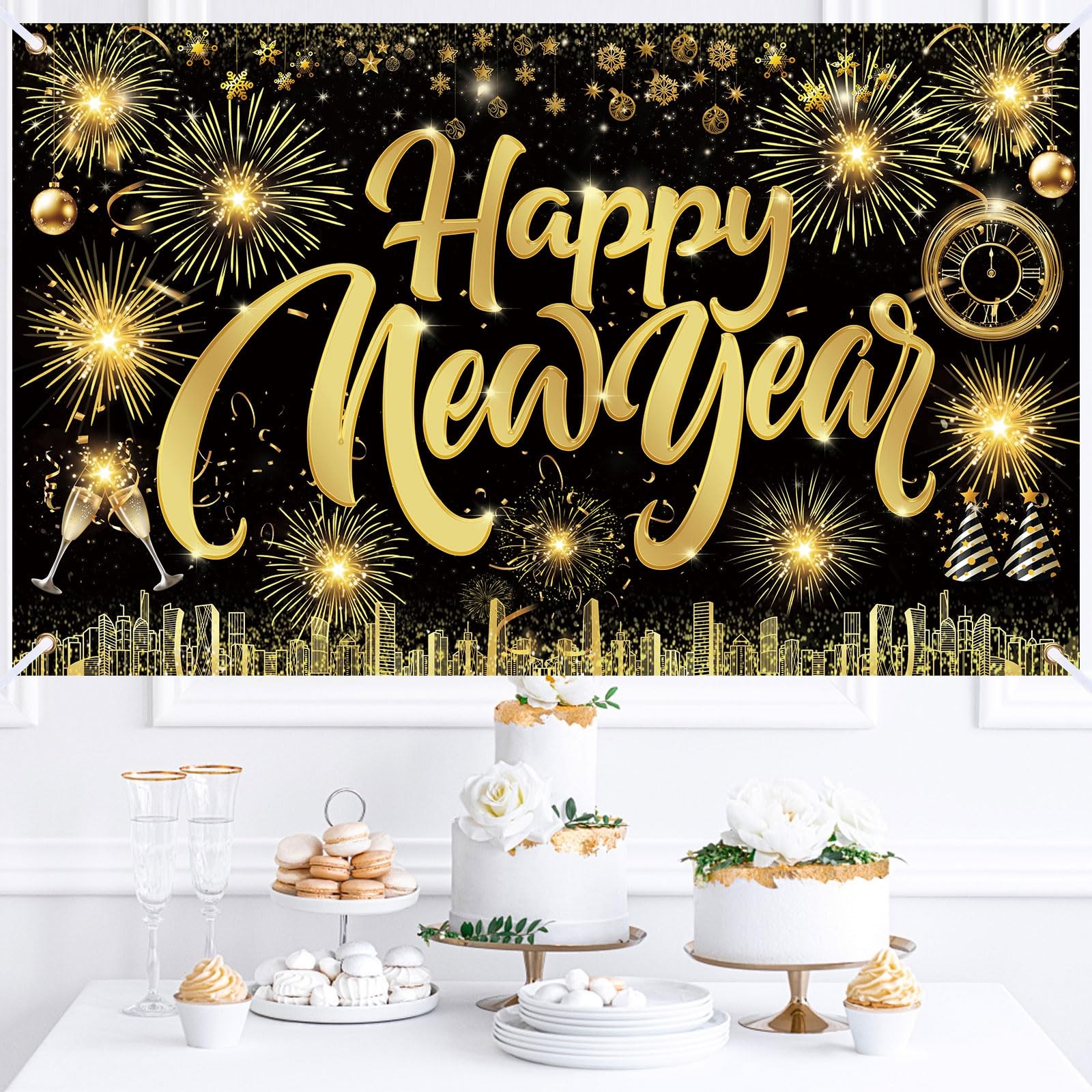 Happy New Year Party Backdrop Poster Banner Photography Background for Party