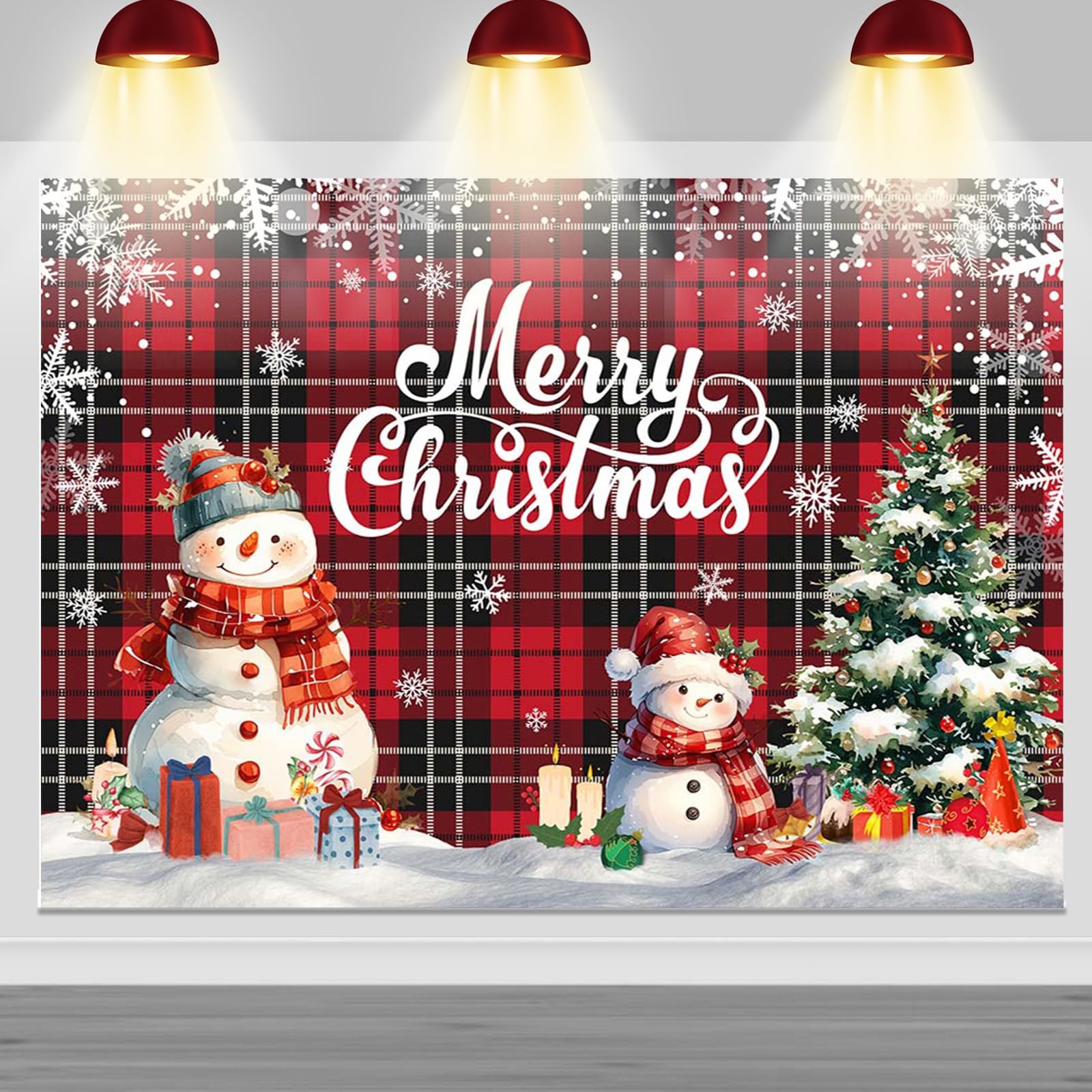 7×5 FT Merry Christmas Backdrop Red Black Buffalo Plaid Photography