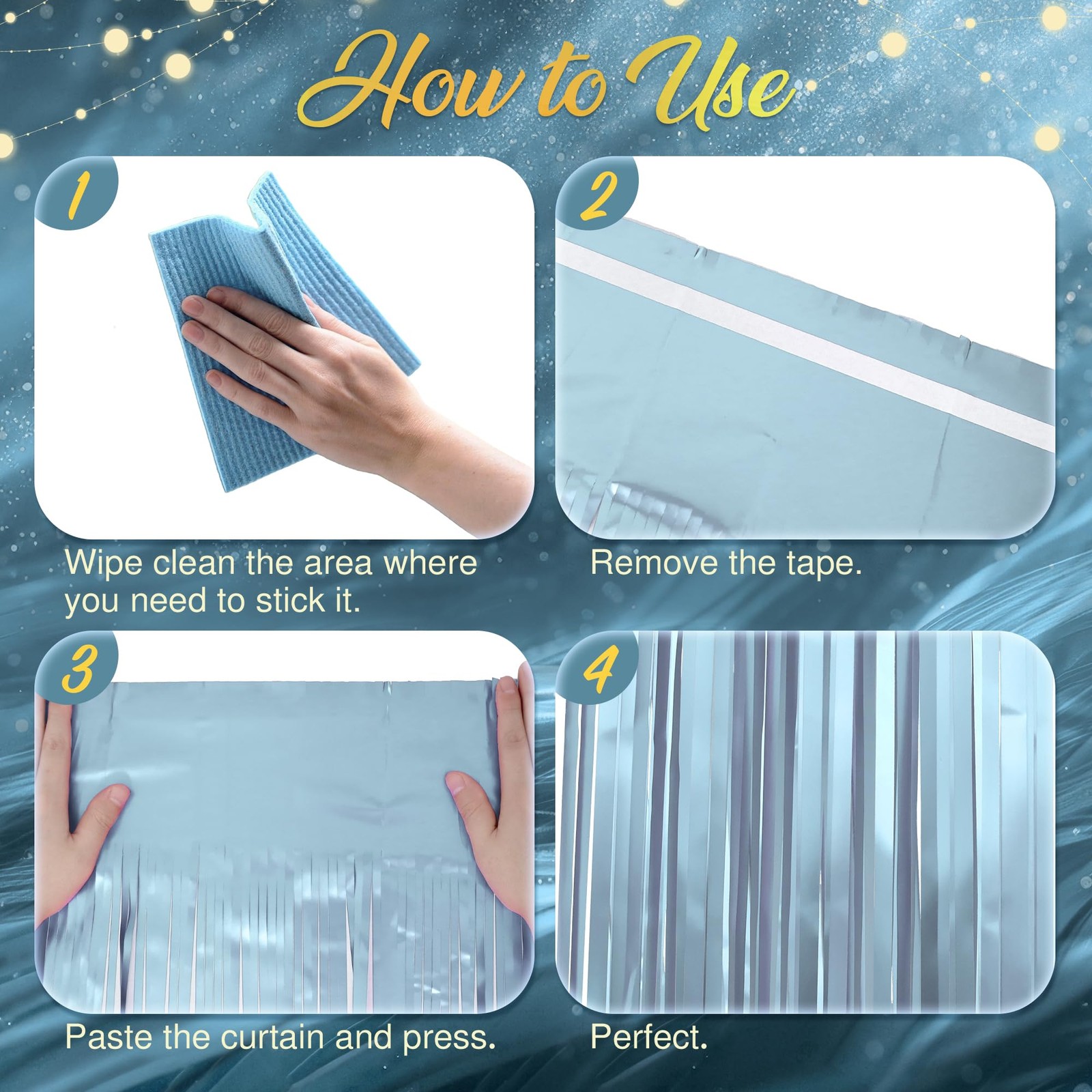 2 Pack Metallic Light Blue Fringe Backdrop, 3.2×8.2ft 2 Pack,