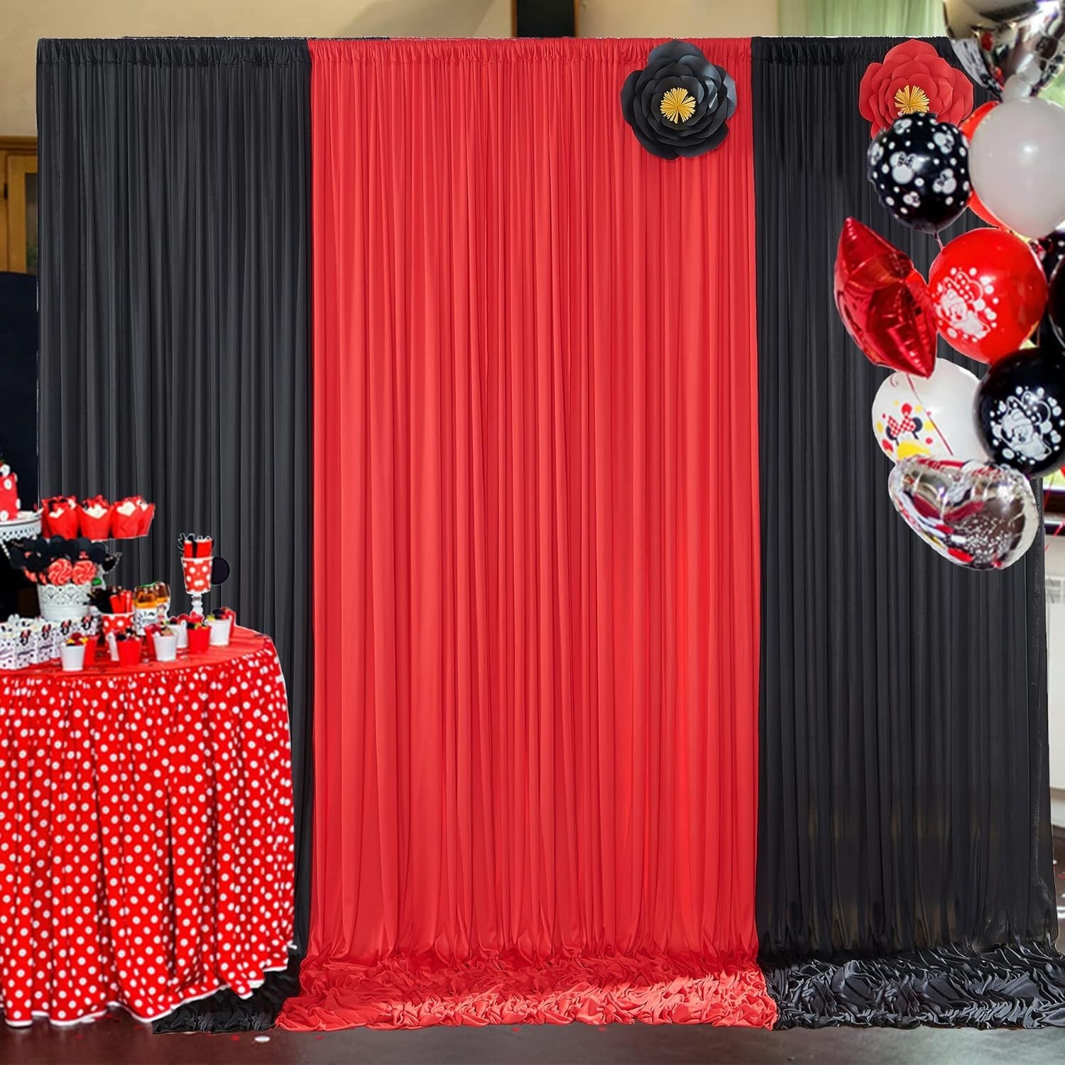 Black and Red Backdrop Curtains 10x10ft Party Decor 4 Panels