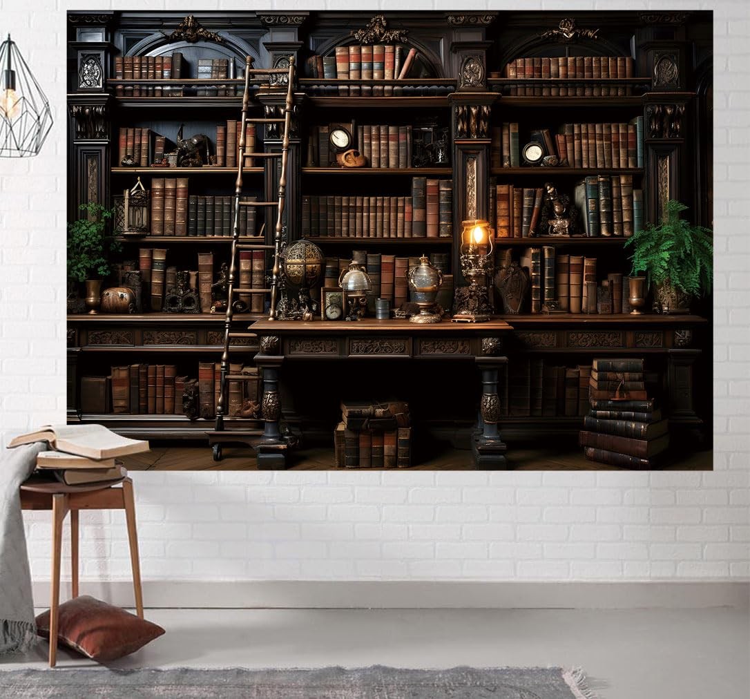 BINQOO Medieval Bookshelf Backdrop Bookcase Photography 7x5FT, Black