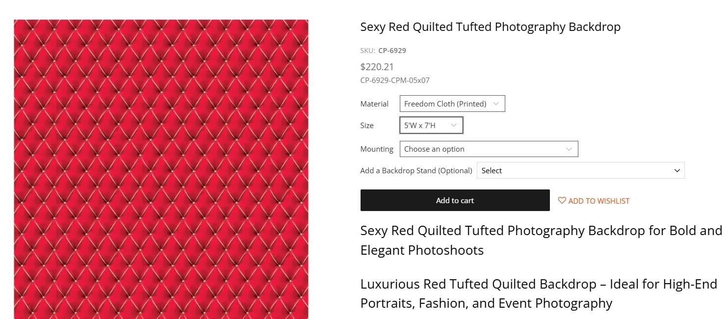 Photography backdrop 5×7 Denny Freedom Cloth, Red Quilted Tufted
