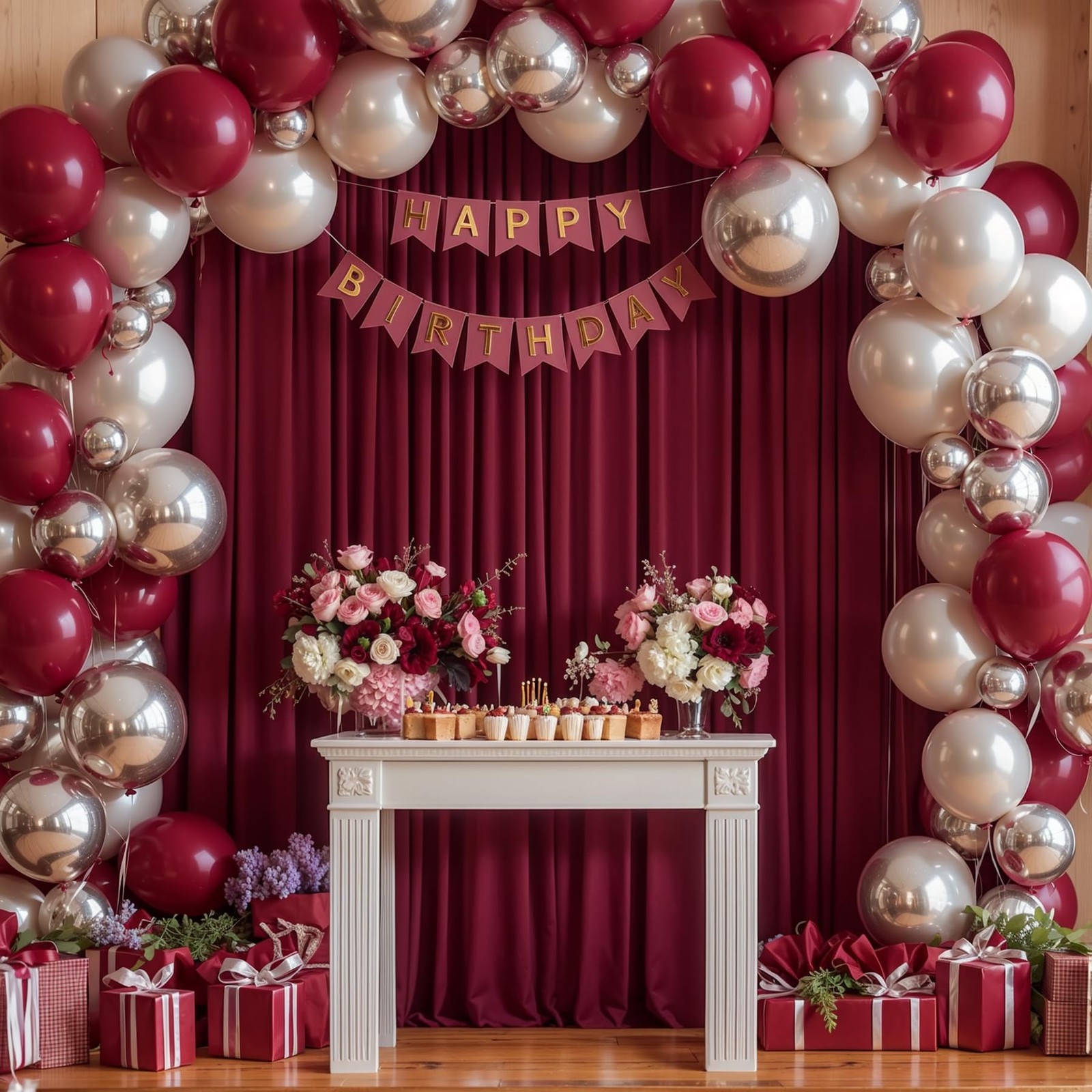 40x10FT Burgundy Backdrop Curtains for W4′ x H10′(10 Panels),