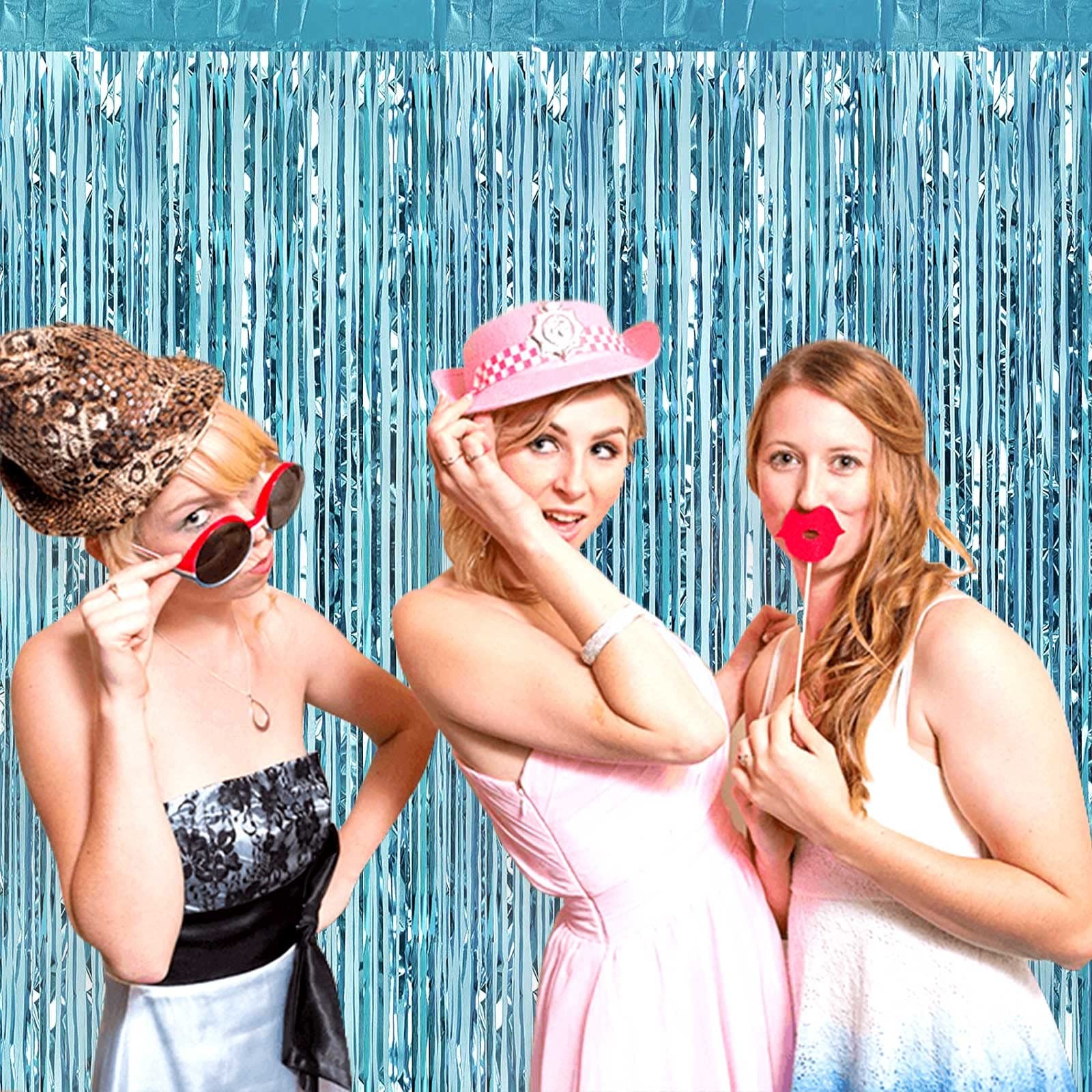 8 PCS Light Blue Tinsel Foil Fringe Curtain Backdrop Metallic 3.28×8.2 FT