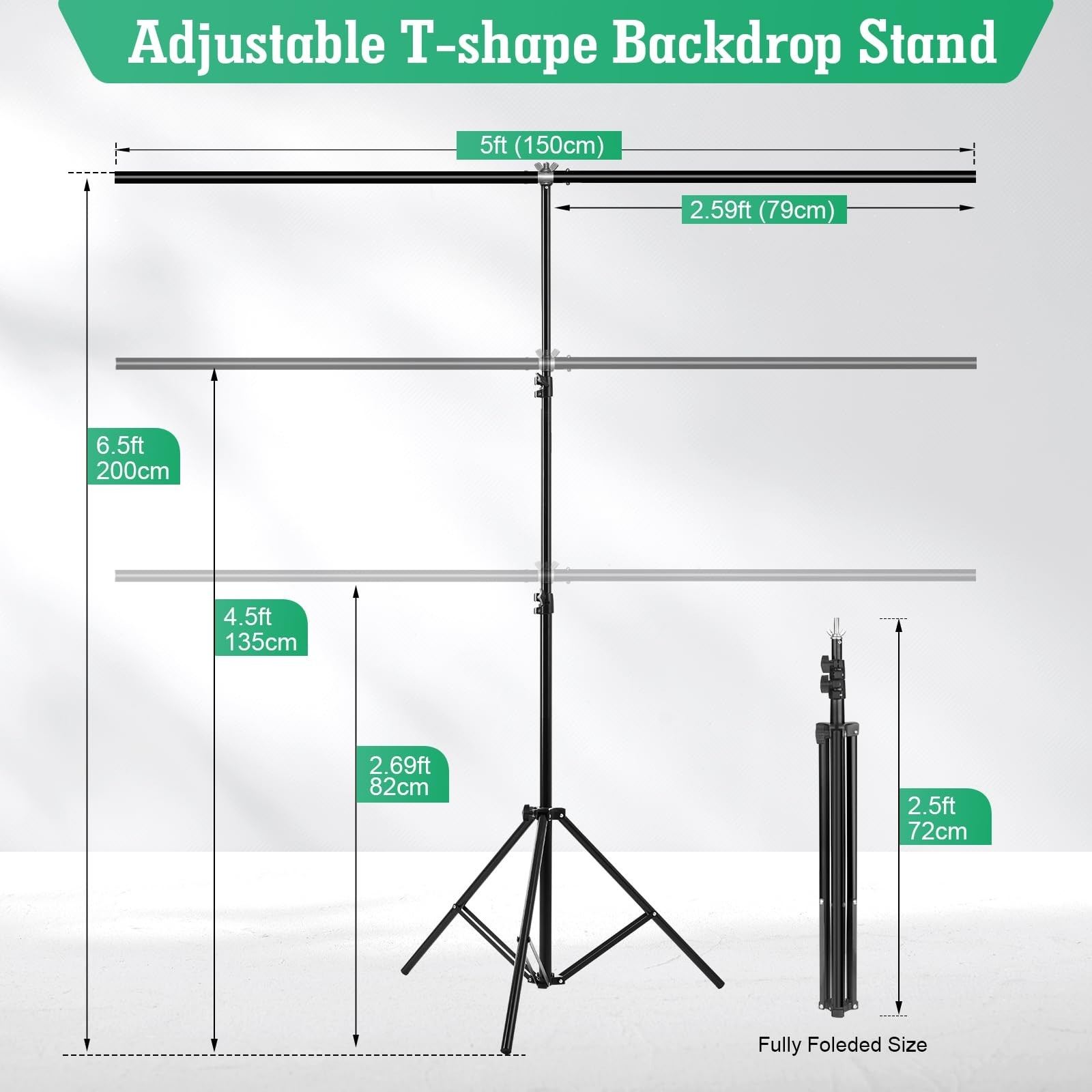 5×6.5ft Reversible Black & White Backdrop Screen Kit with T-Stand & 5 Clamps