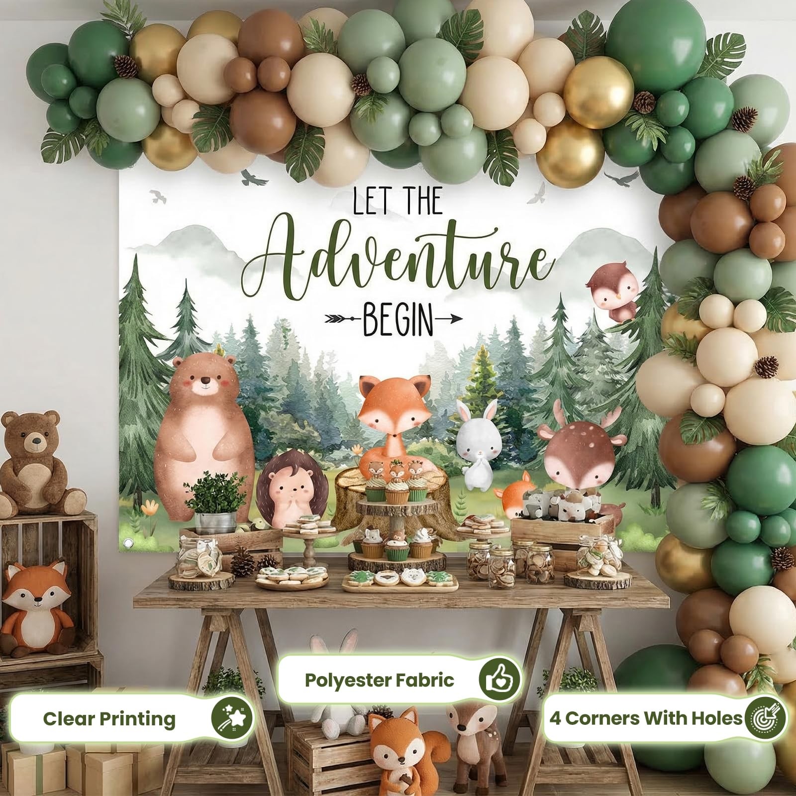 Woodland Baby Shower Backdrop Banner Woodland Animals Mountain Wilderness Bab