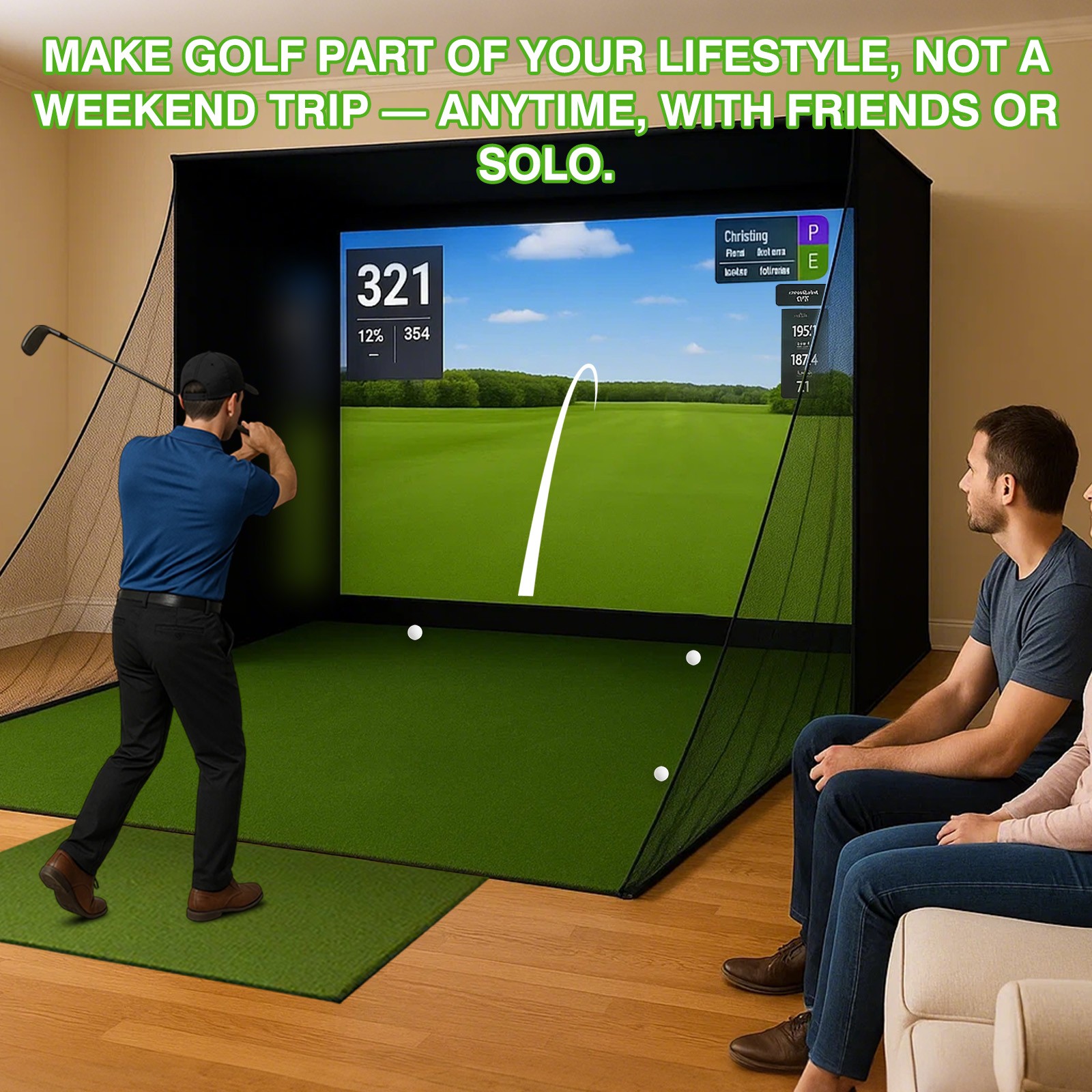 Indoor Golf Simulator Cage with Heavy Duty Triple-Layer Impact Screen for Home