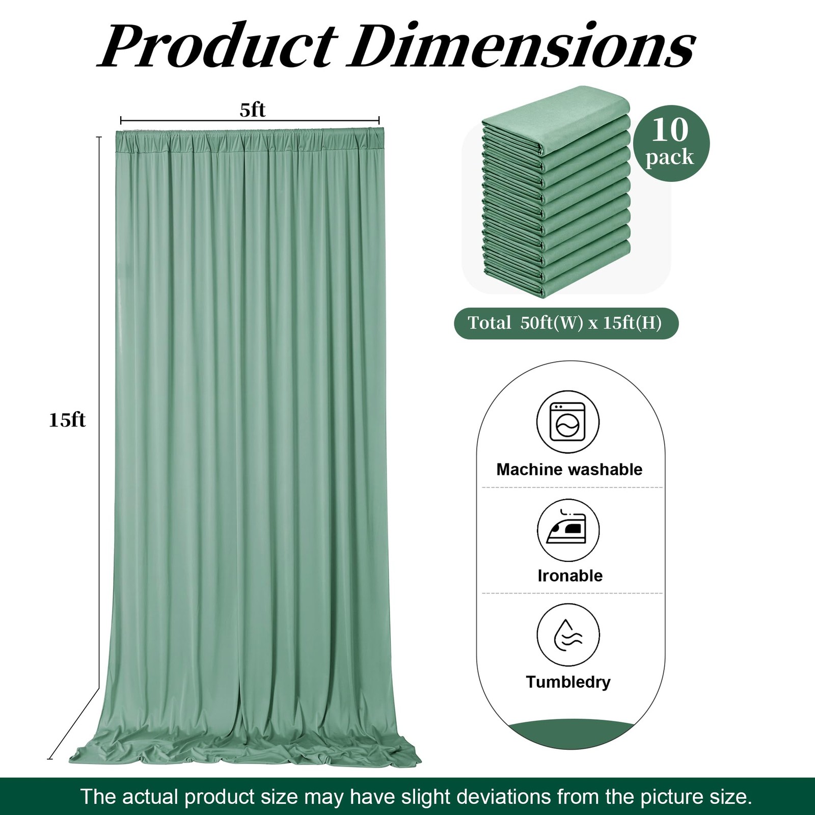 50ft x 15ft Grayish Green Backdrop Curtains 5FT×15FT_10 Panels,