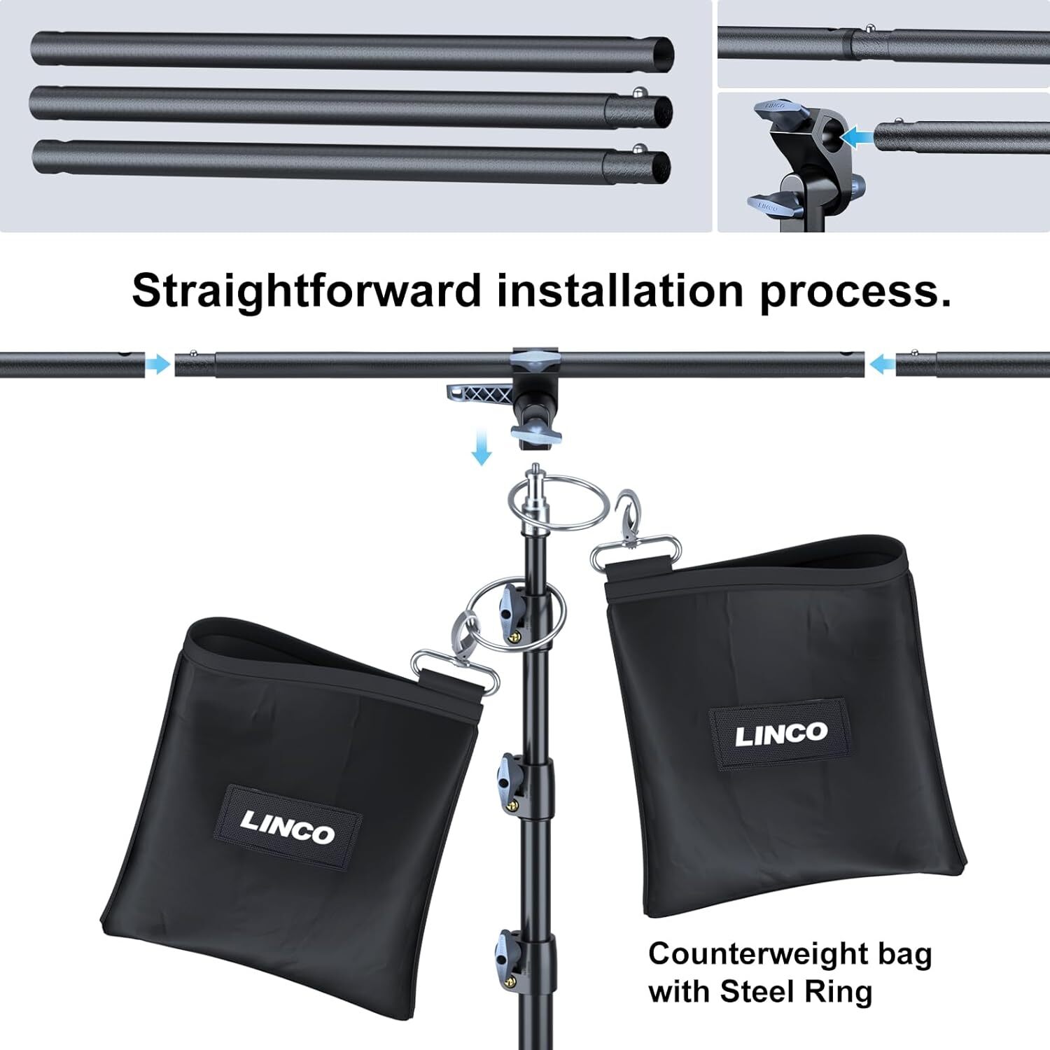 LINCO Photo T-Shape Backdrop Stand Background Backdrops Support Kit – 4198T
