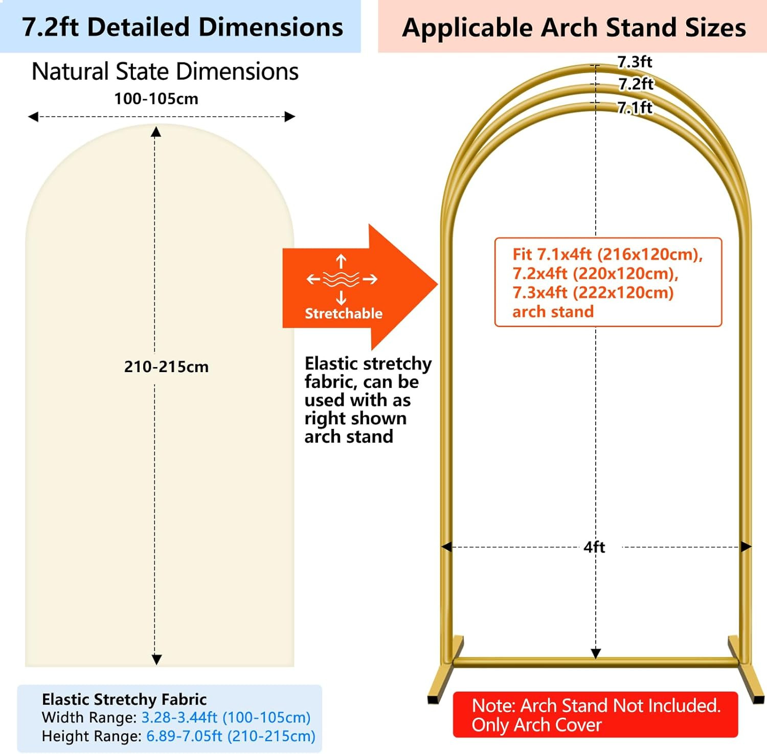 Stretchy Arch Backdrop Cover Set, Beige, 7.2Ft and 6Ft | Spandex, 2 Sided, Perfe