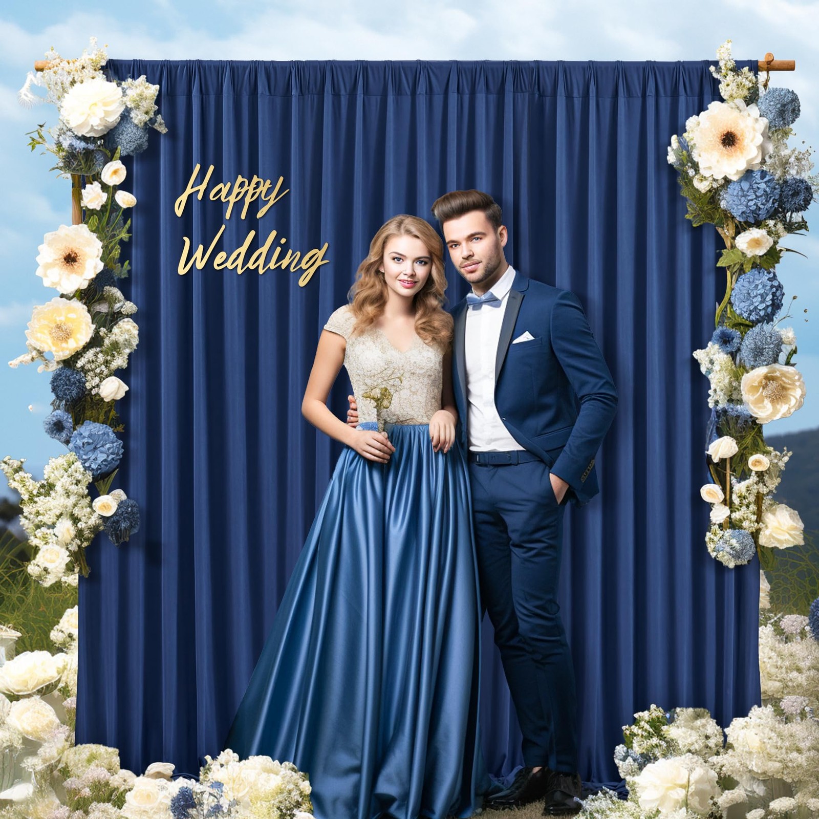 Navy Blue Backdrop Curtains–Free Navy Blue Curtains Polyester Photography Dr…