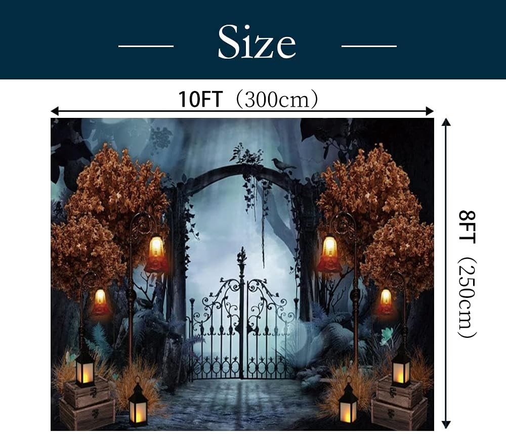 10x8ft Fabric Halloween Backdrop Horror Cemetery Iron Gate Scary Studio