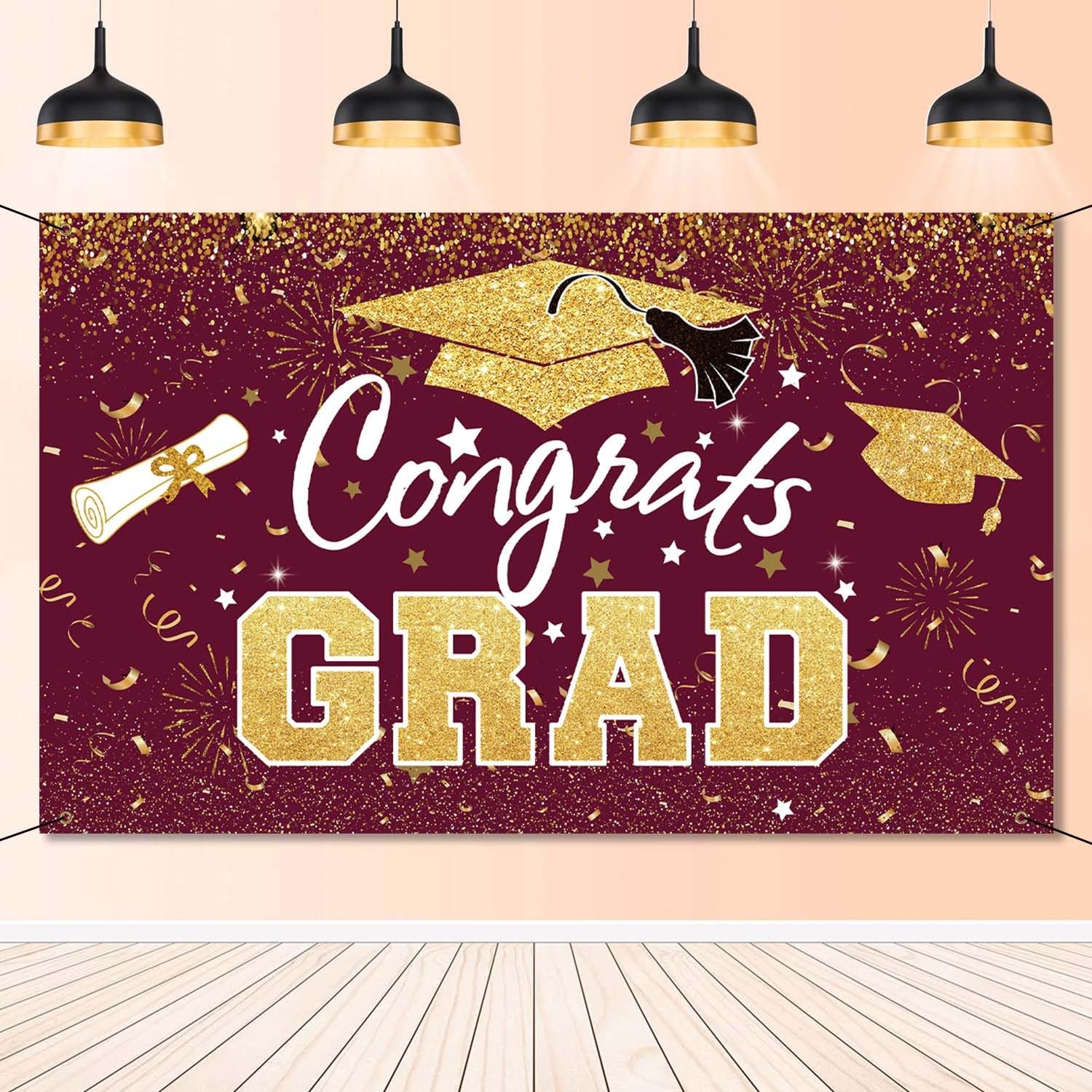 Graduation Party Decorations – Maroon Gold Congrats Grad Class of 2025 Backdr…