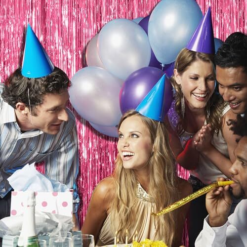 Backdrop Party Decorations Tinsel Curtain Party Backdrop Foil 2 Pack Pink