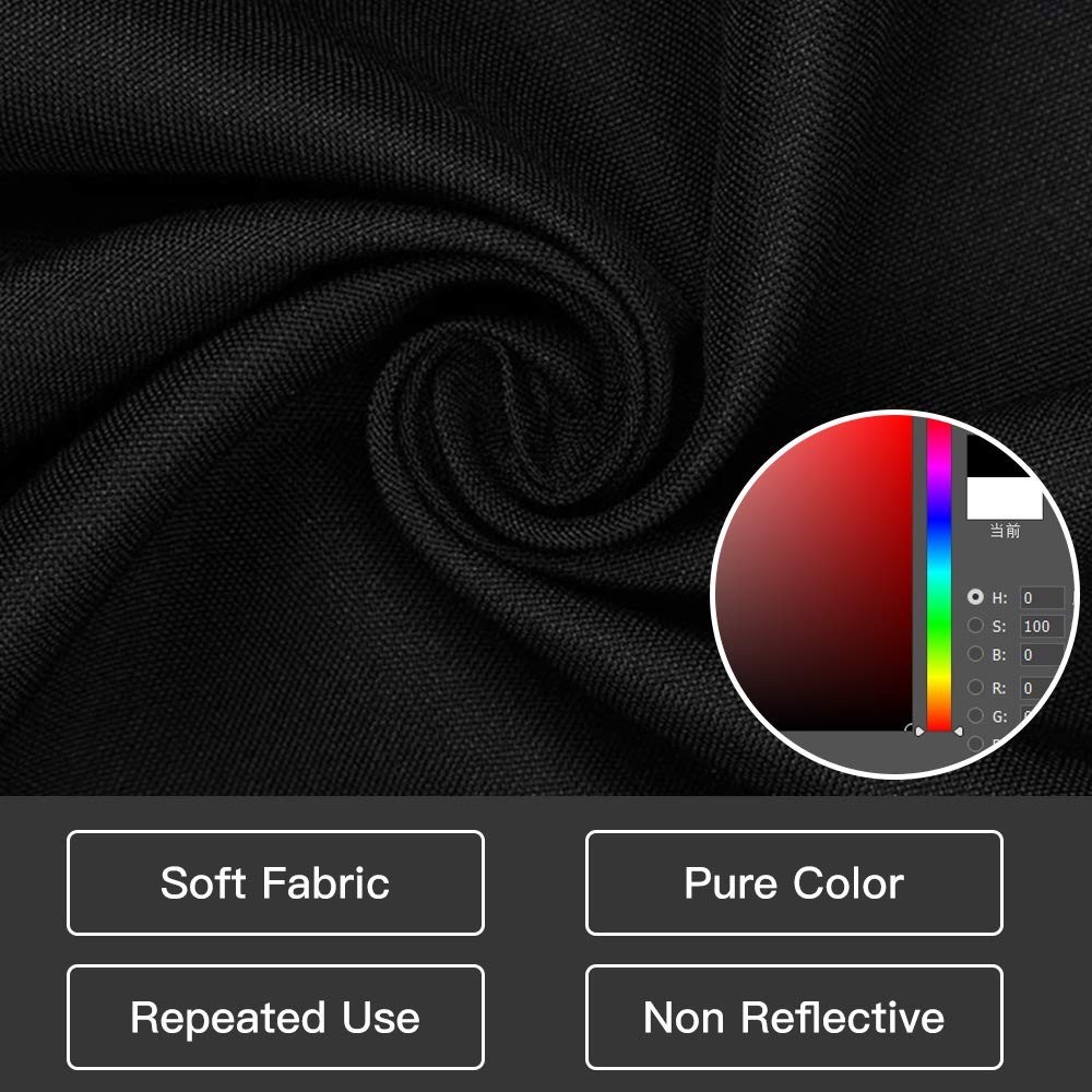 10×12 ft Black Polyester Backdrop for Photography & Video, Includes Clips & Clam