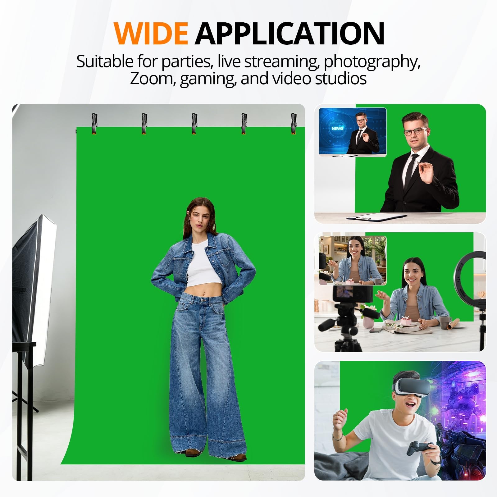 5×7 Ft Portable Green Screen Backdrop Kit TShaped Stand 5 Clamps Bag