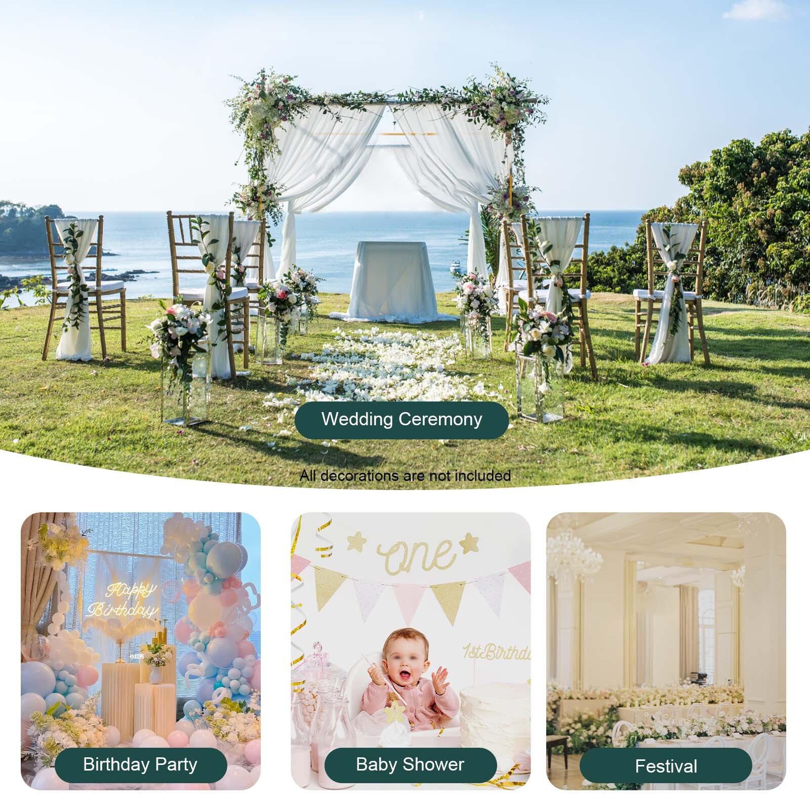 Wedding Arch Backdrop Stand Metal Square Flower Frame 9.8FT Garden Party Decor