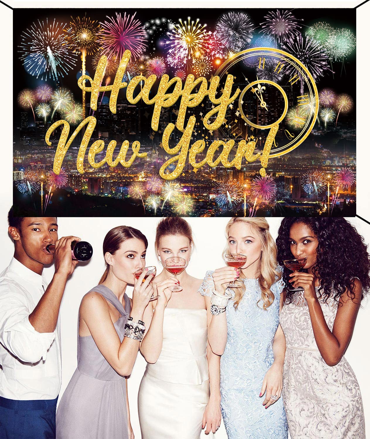 Happy New Year Party Backdrop Poster Banner Photography Background for Party