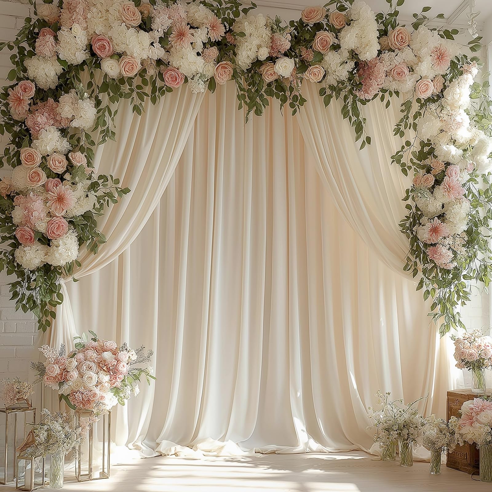 2 Panels Ivory Backdrop Curtain Wrinkle Free Soft Fabric Photography 5×10 Ft