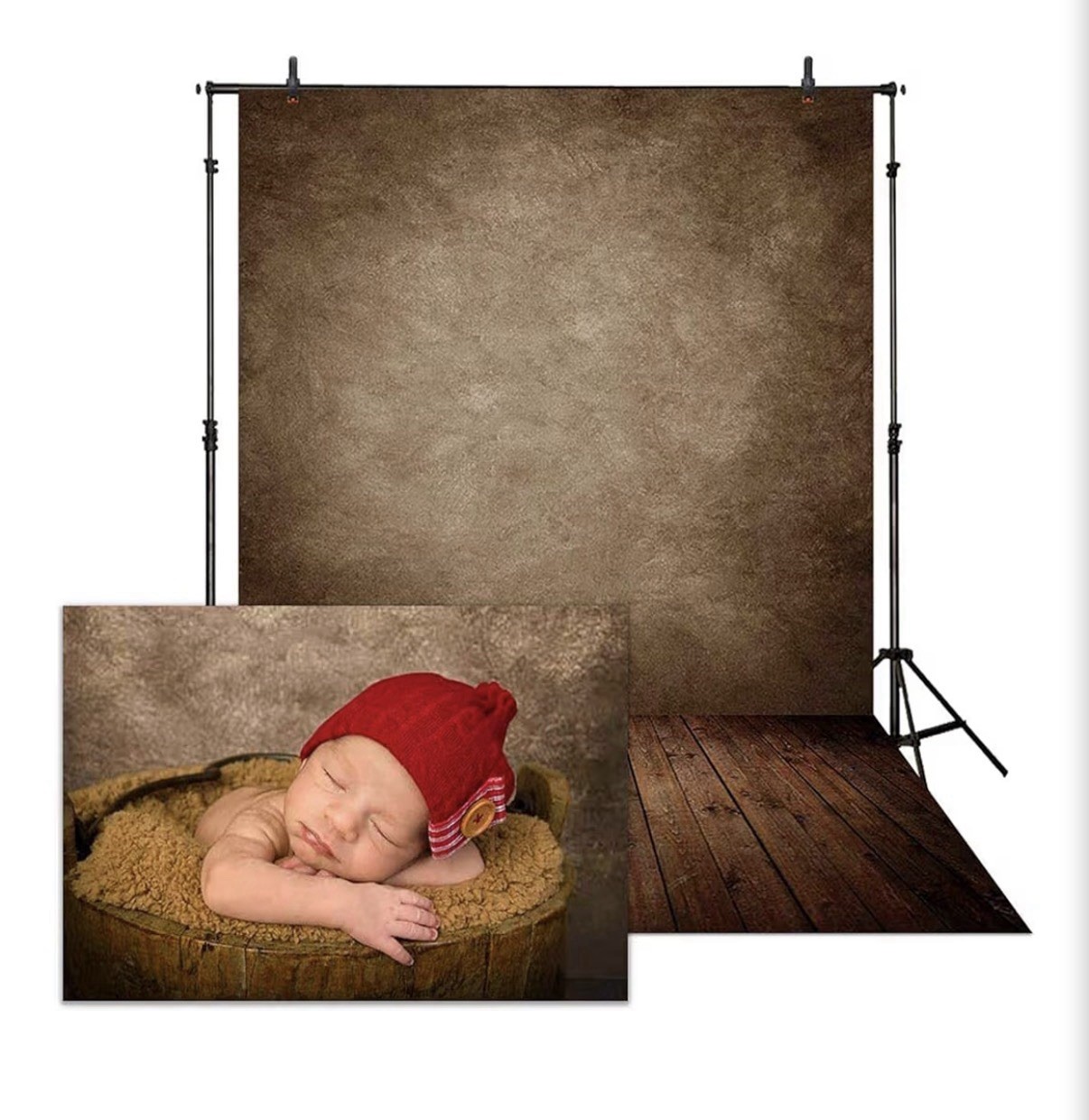 NEW Allenjoy Photography backdrop 5×7 ft. Fabric – Brown Wall w/ Wood Floor
