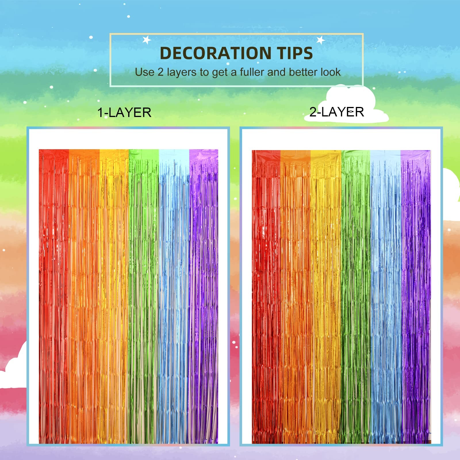 Rainbow Photo Booth Props 4 Packs Rainbow Party Decorations 13.2×6.6 ft Foil …